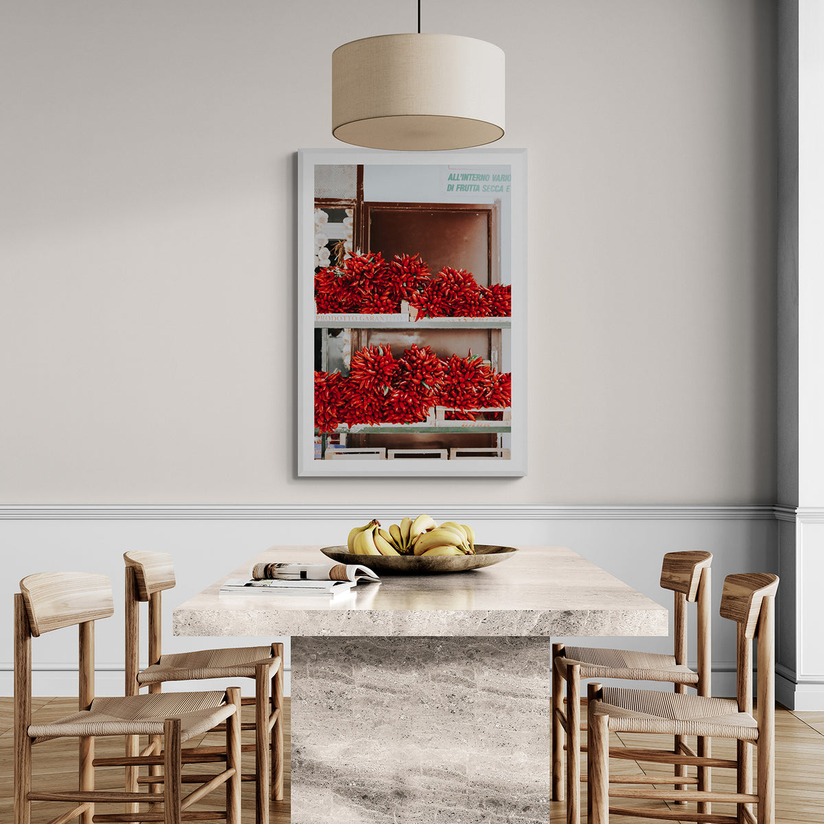 Hot Harvest Puglia Italian wall art white framed print styled in a room
