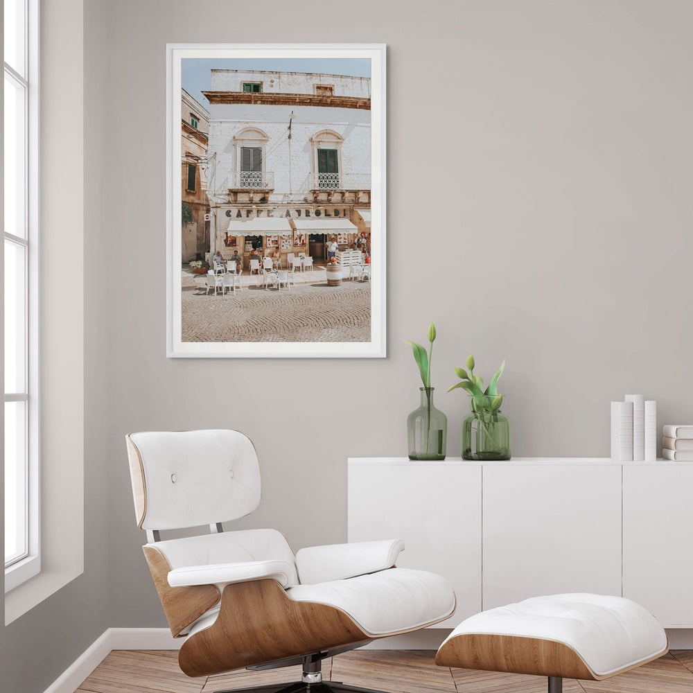 L'Ora di Pranzo Puglia L’Ora di Pranzo Italian art print white framed print styled in a room view 2