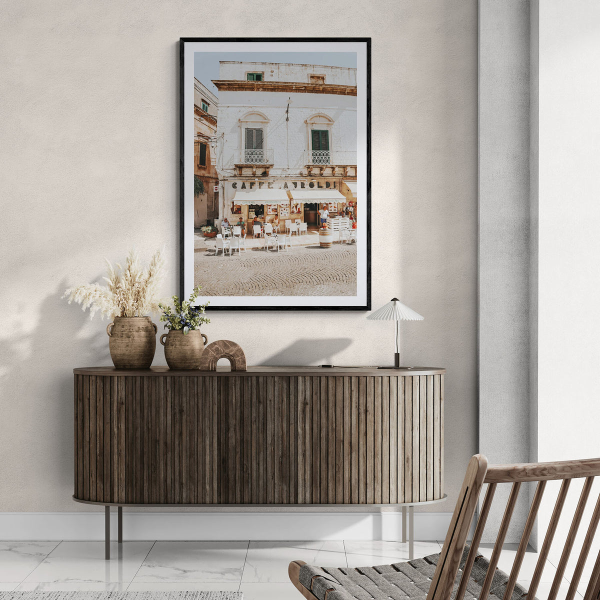 L'Ora di Pranzo Puglia L’Ora di Pranzo Italian art print white framed print styled in a room