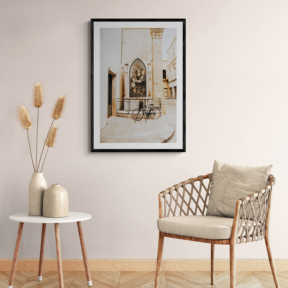 La Chiesa Puglia Otranto Italian wall art black framed print styled in a room