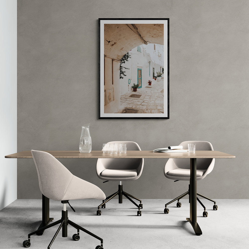 La Citta Bianca Puglia La Città Bianca wall art black framed print styled in a room