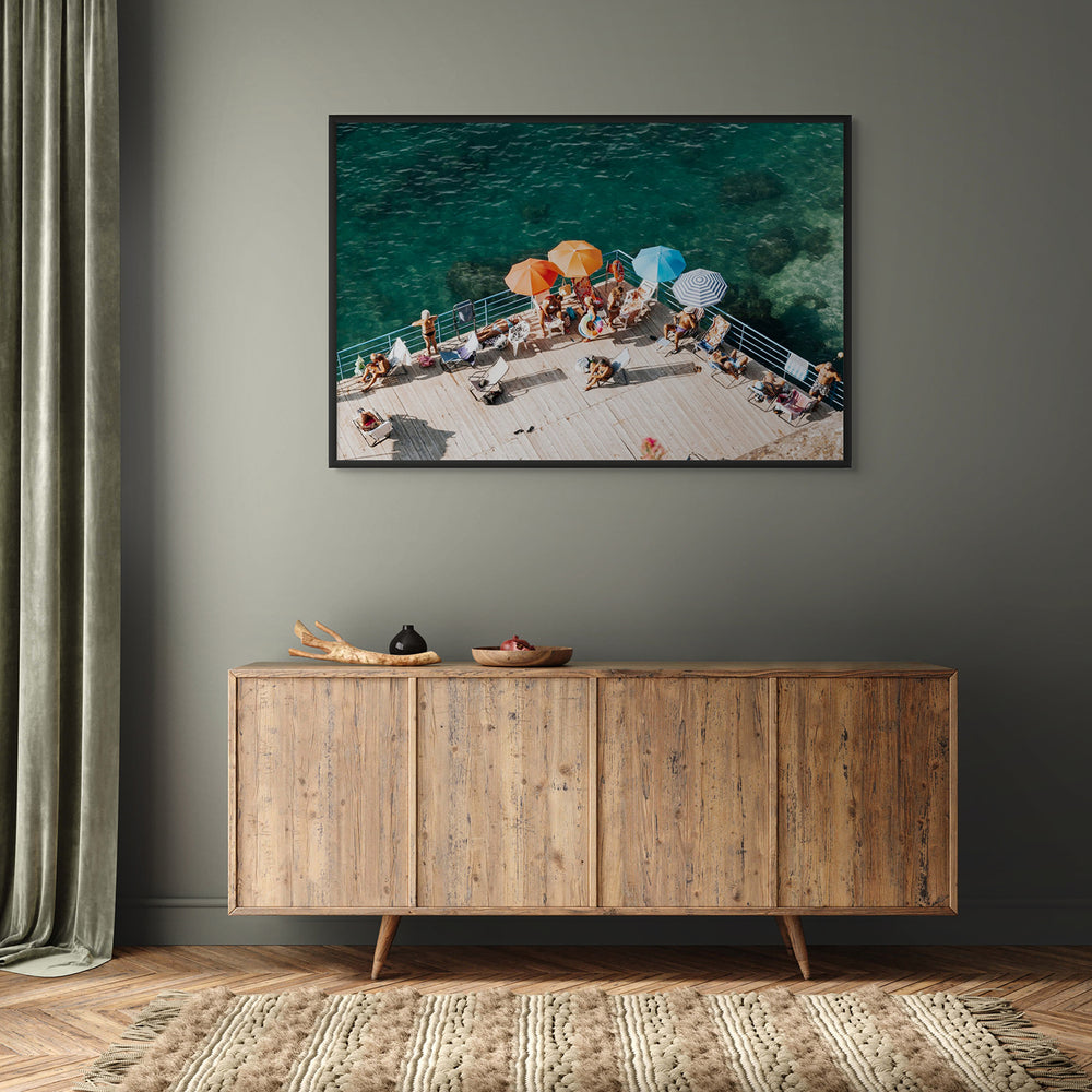 Il Dolce Far Niente Sorrento coastal wall art black framed print styled in a room