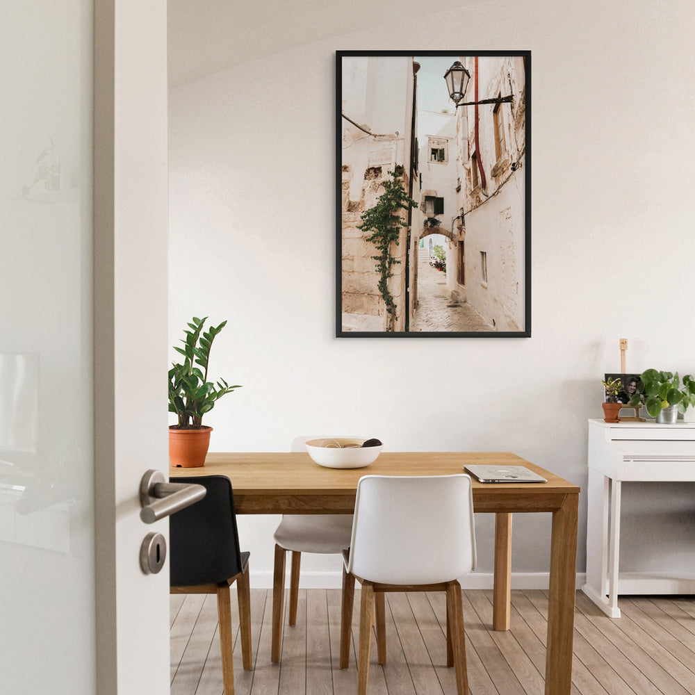 Labyrinth Lanes Puglia Ostuni Italian wall art black framed print styled in a room