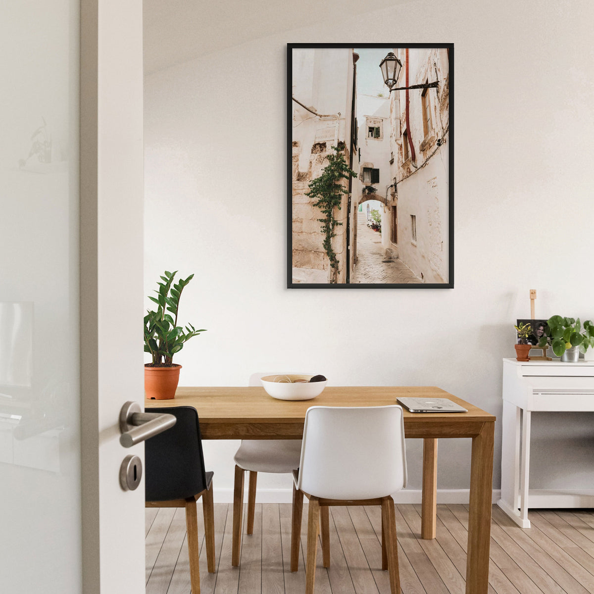 Labyrinth Lanes Puglia Ostuni Italian wall art black framed print styled in a room