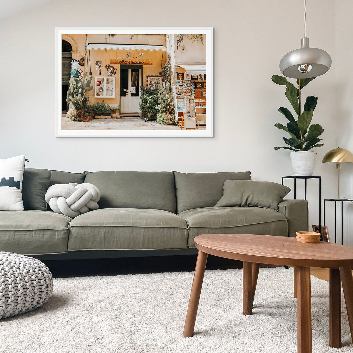 Mosaic Workshop Puglia Italian wall art white framed print styled in a room