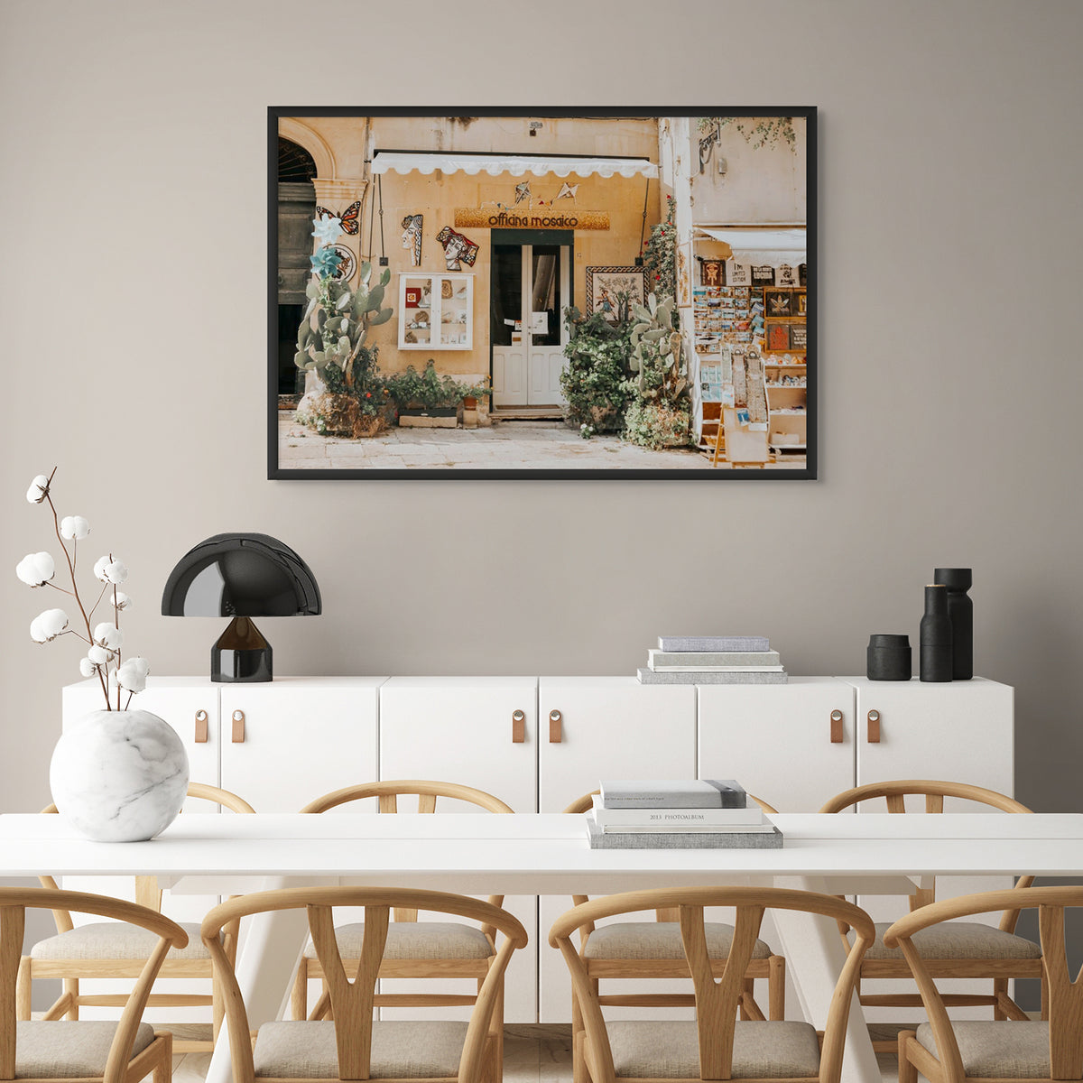 Mosaic Workshop Puglia Italian wall art black framed print styled in a room