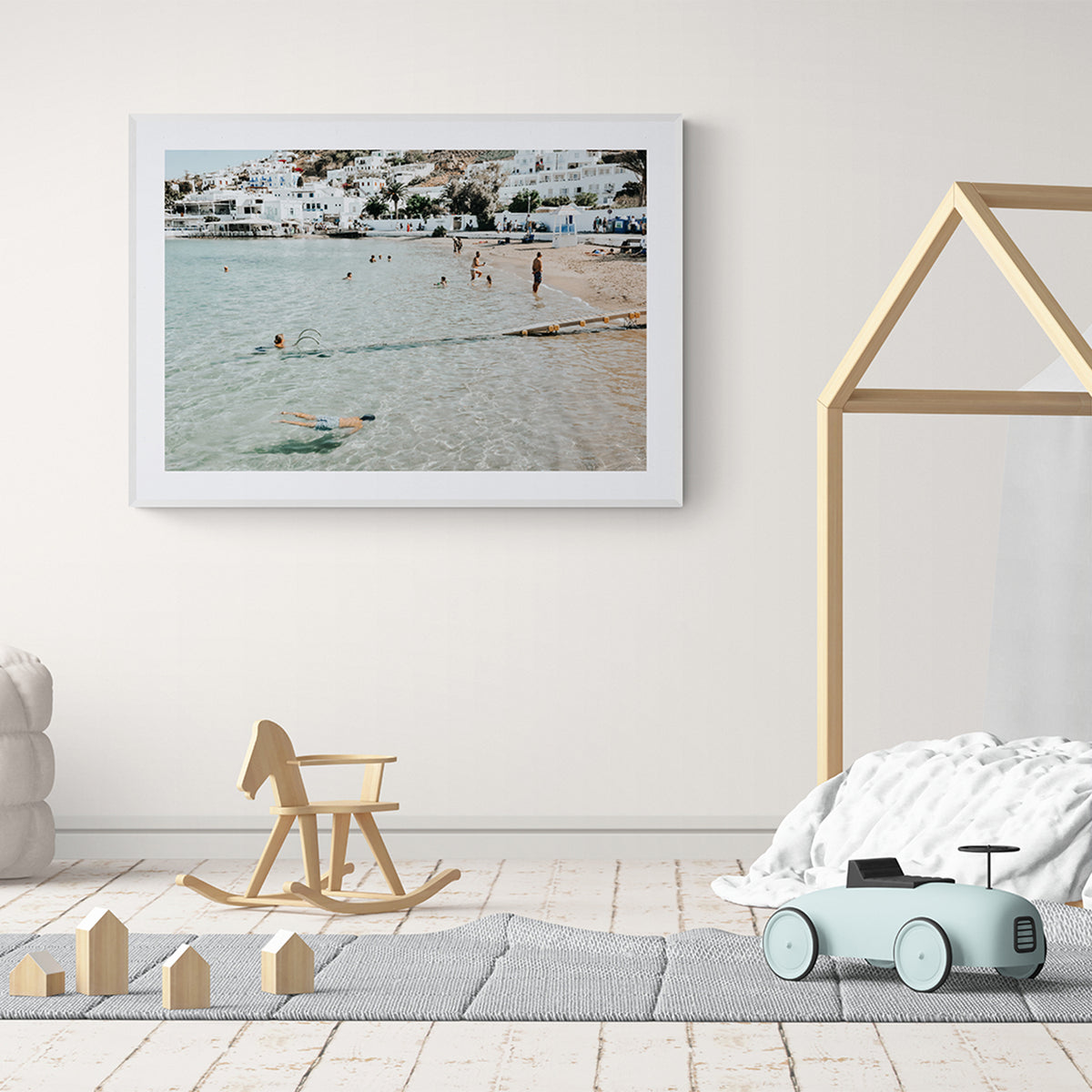 Bathe Yourself in Beauty framed wall art print styled in a kids room interior