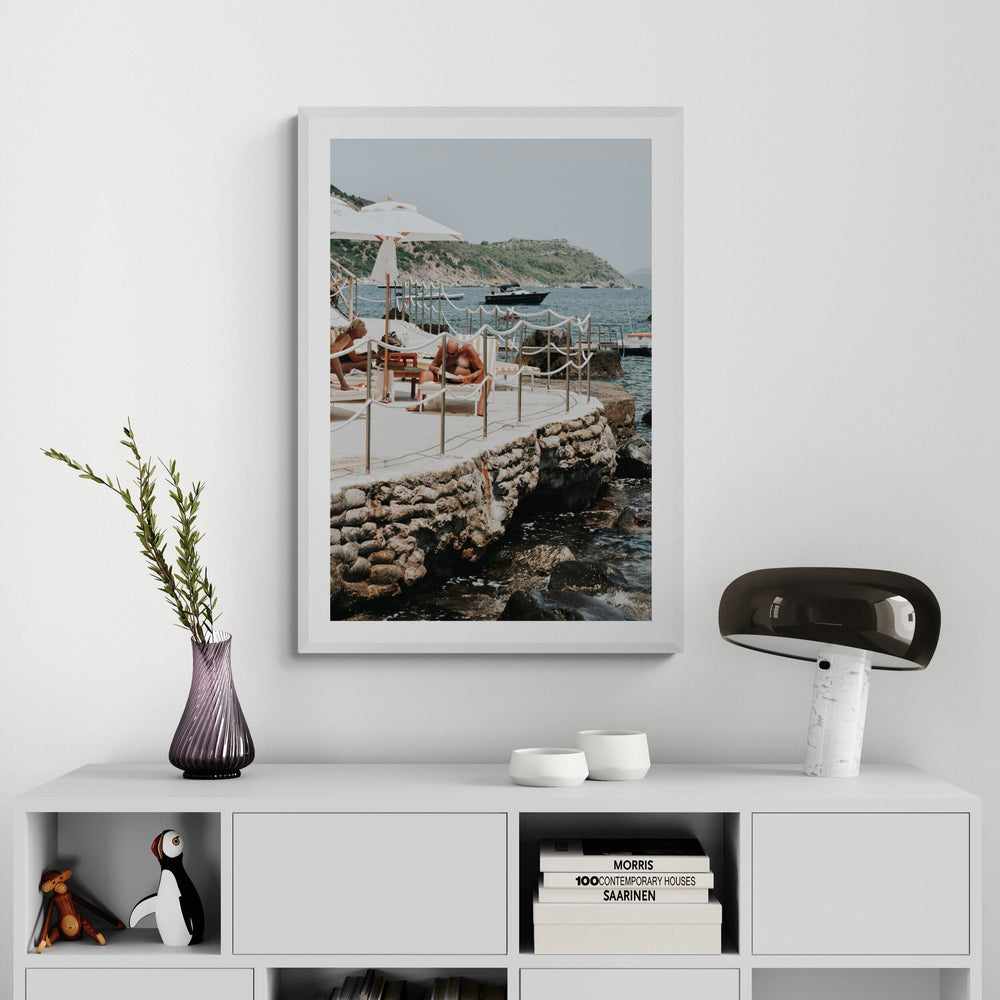Nonno e Nonna Tuscany coastal Italian wall art white framed print styled in a room