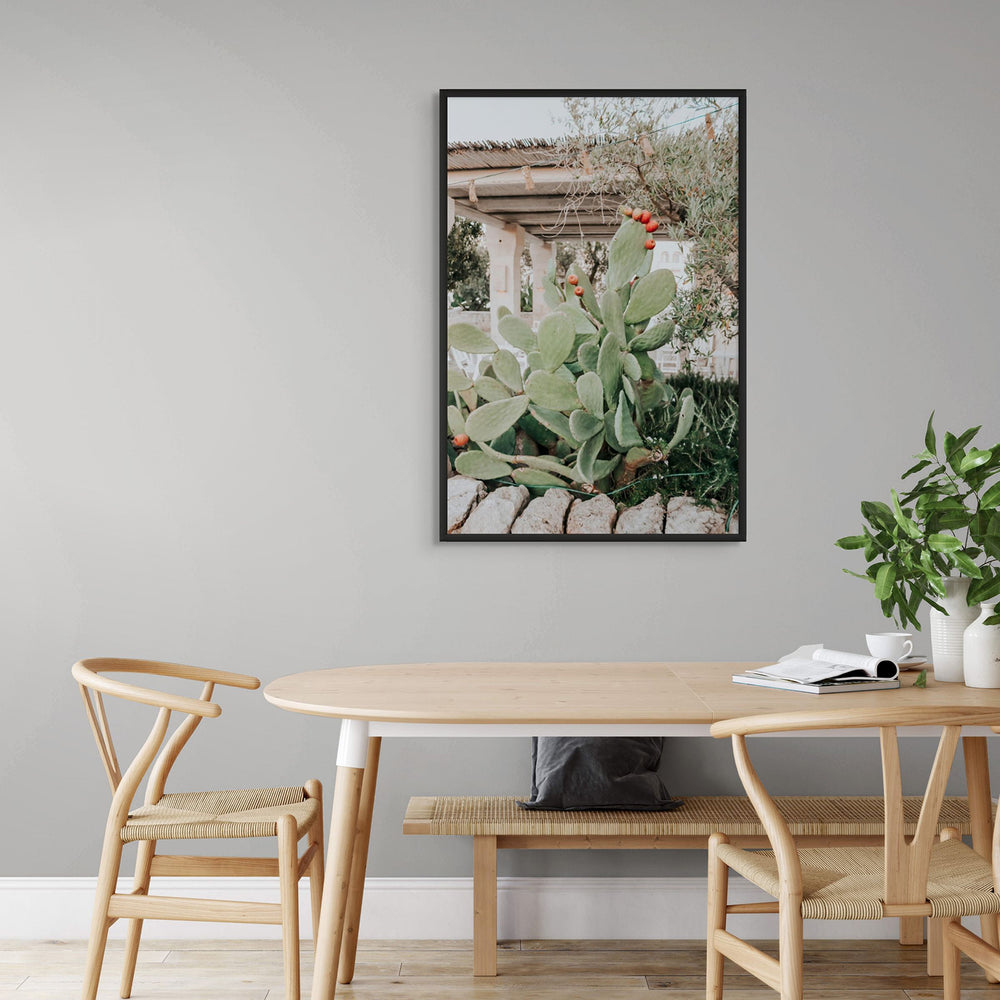 Opuntia Beauty Puglia wall art black framed print styled in a room