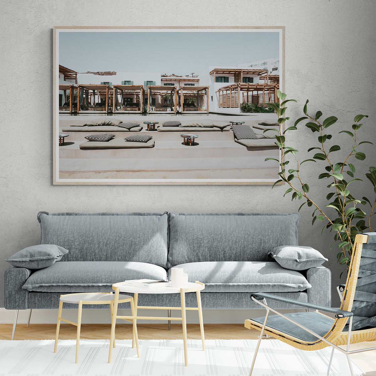 Platis Gialos framed wall art print styled in a living room interior