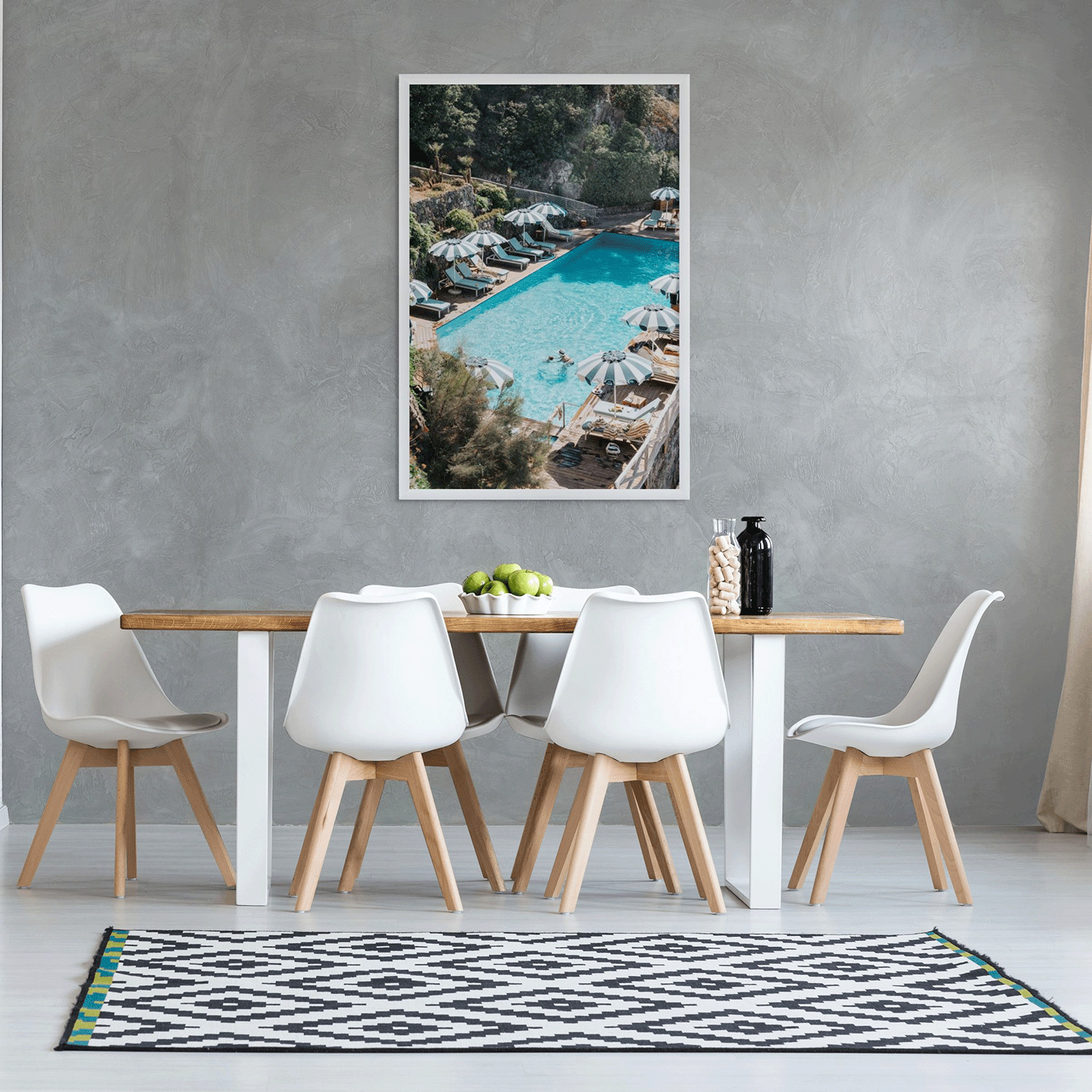 Poolside Paradise Italian Ischia Mediterranean wall art white framed print styled in a room view 2