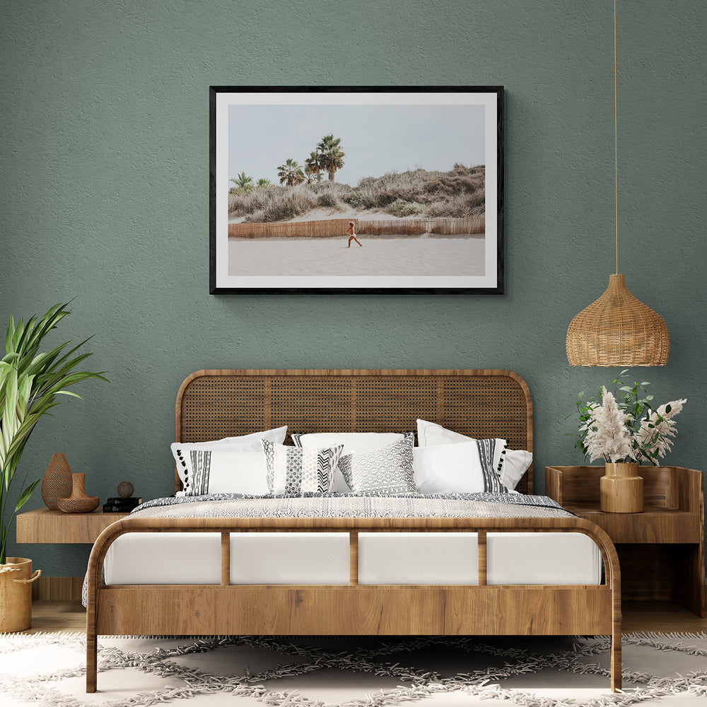 Ragazza Da Spiaggia Puglia beach Italian fine art print black framed print styled in a room