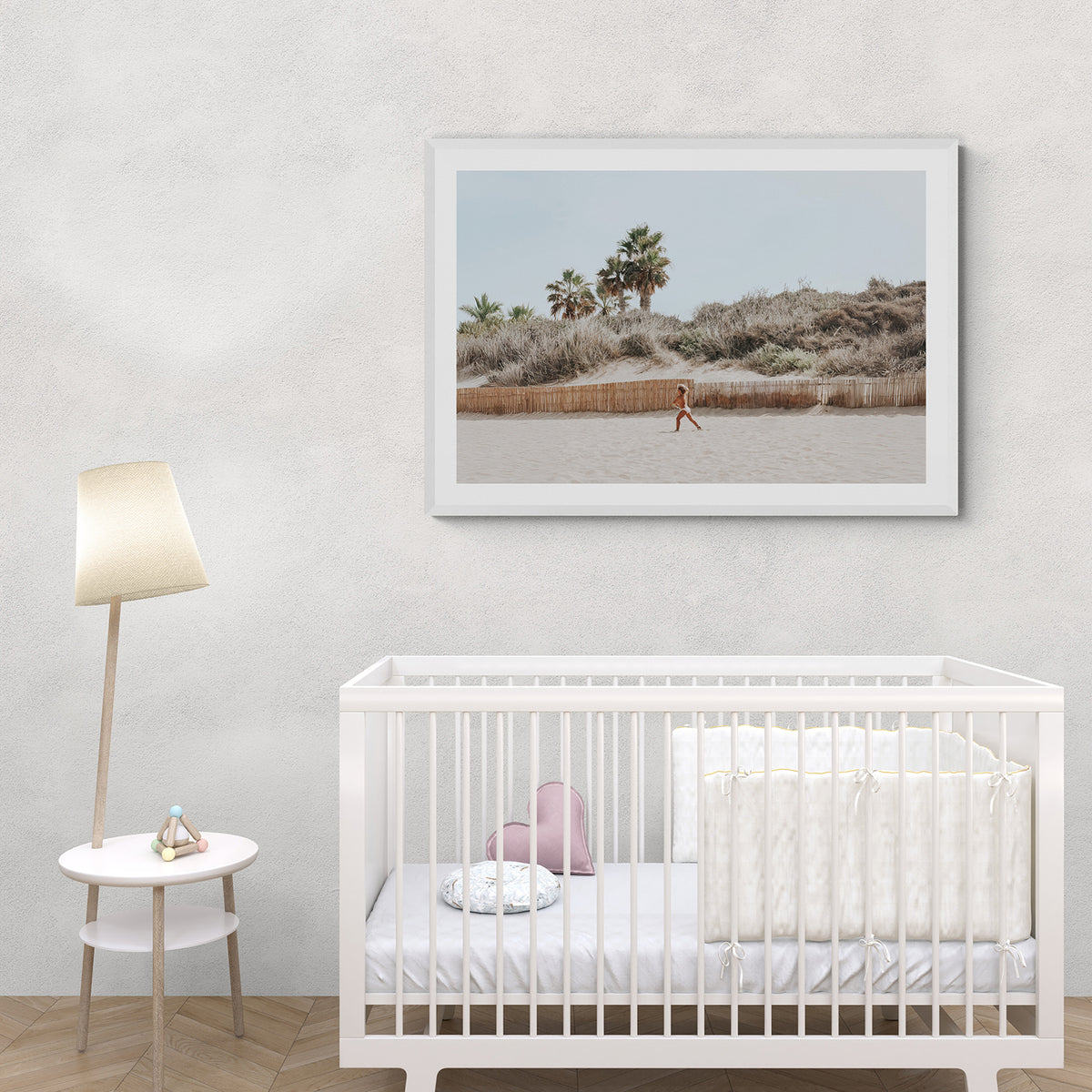 Ragazza Da Spiaggia Puglia beach Italian fine art print white framed print styled in a room