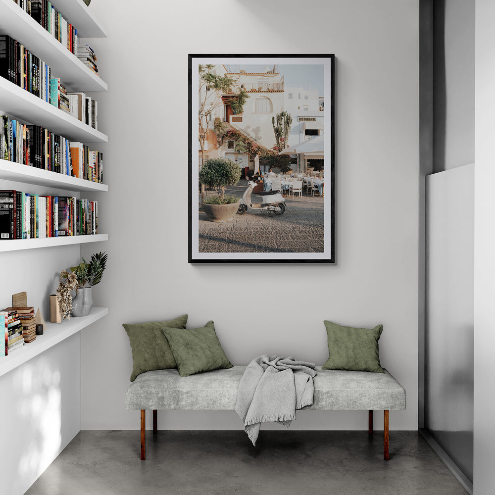 Ristorante Italian Mediterranean decor wall art black framed print styled in a room