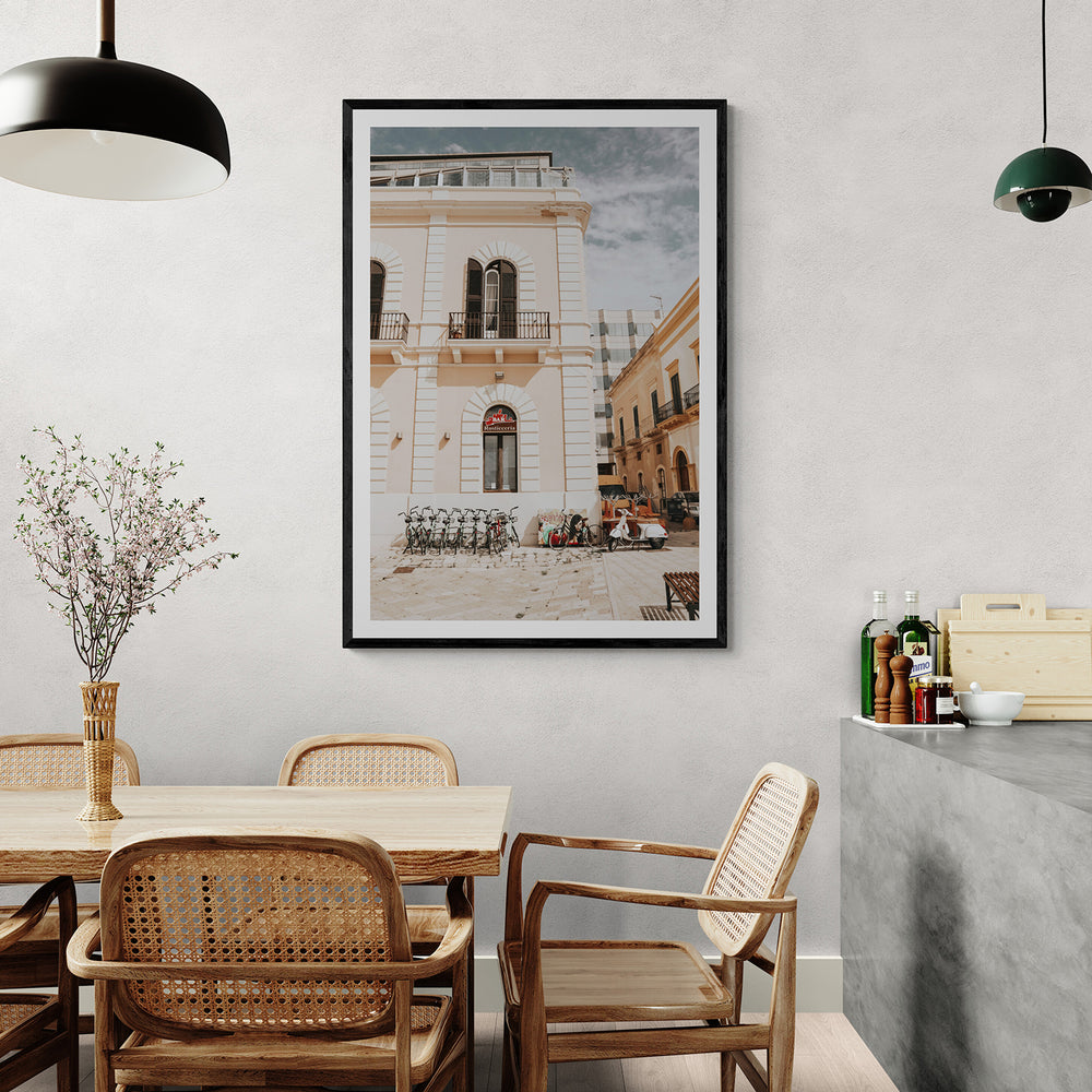 Rosticceria Puglia Italian wall art black framed print styled in a room