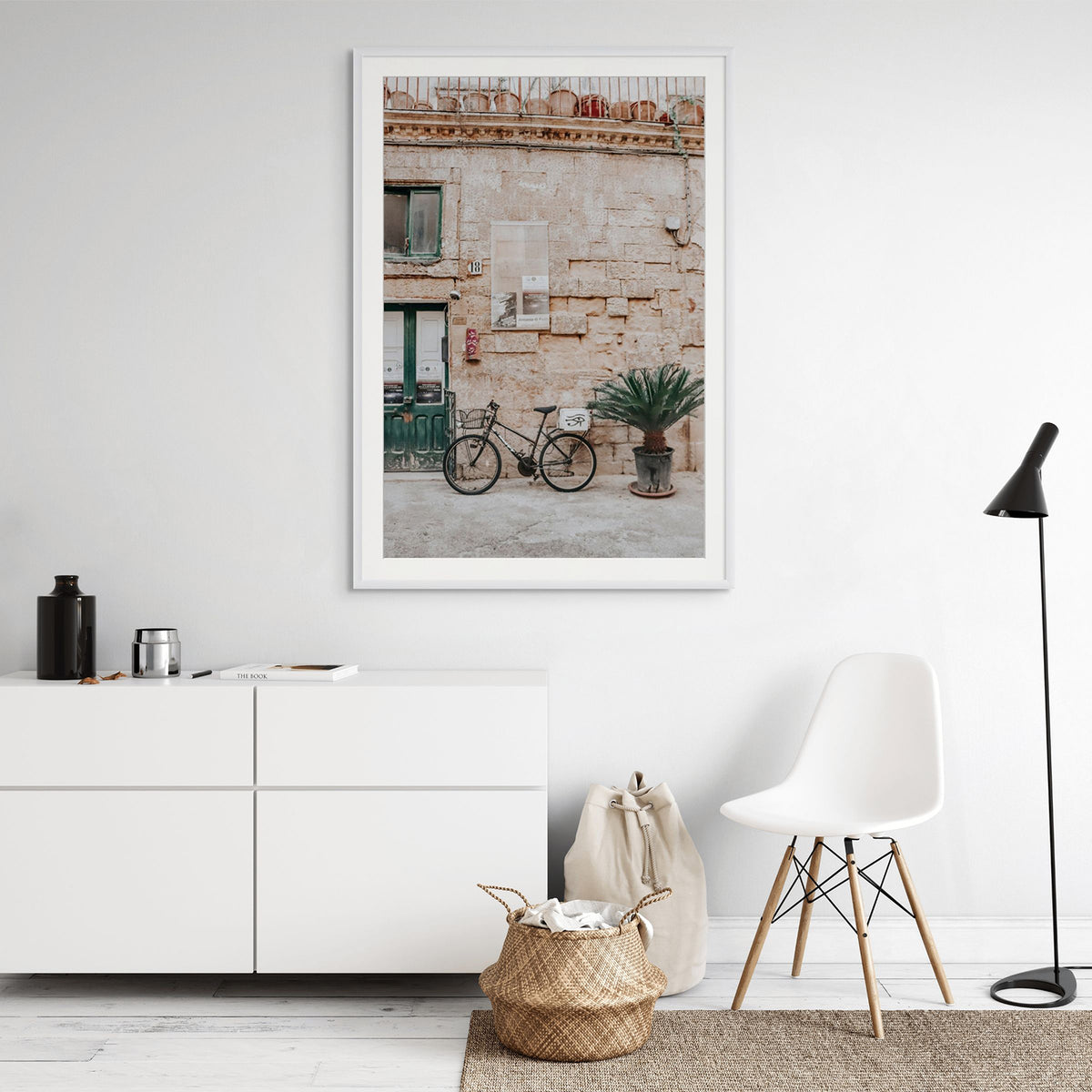 Salento Streets Puglia Lecce Italian wall art white framed print styled in a room