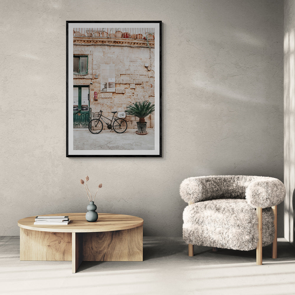Salento Streets Puglia Lecce Italian wall art black framed print styled in a room