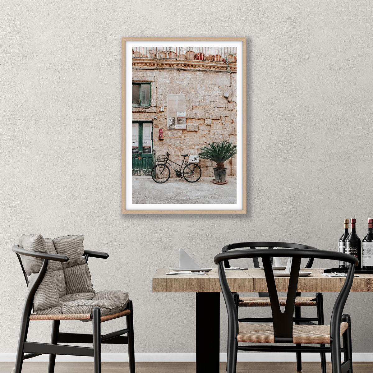 Salento Streets Puglia Lecce Italian wall art natural oak framed print styled in a room