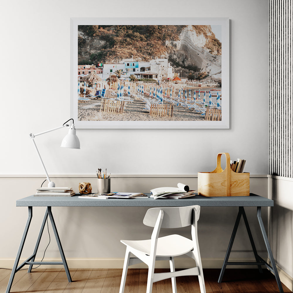 Sant' Angelo Italian Ischia Italian coastal wall art white framed print styled in a room