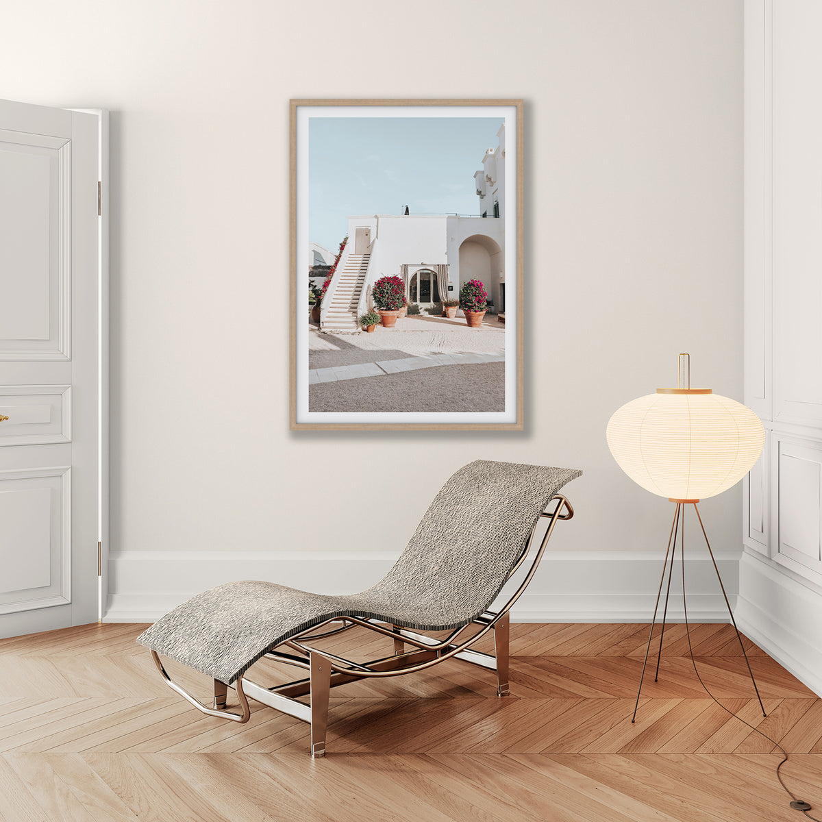 Scala Fiorita Puglia Mediterranean wall art natural oak framed print styled in a room
