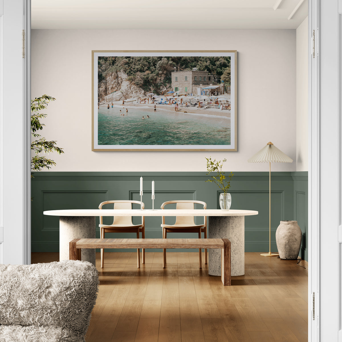 Secluded Sanctuary Italian Mediterranean decor wall art natural oak framed print styled in a room