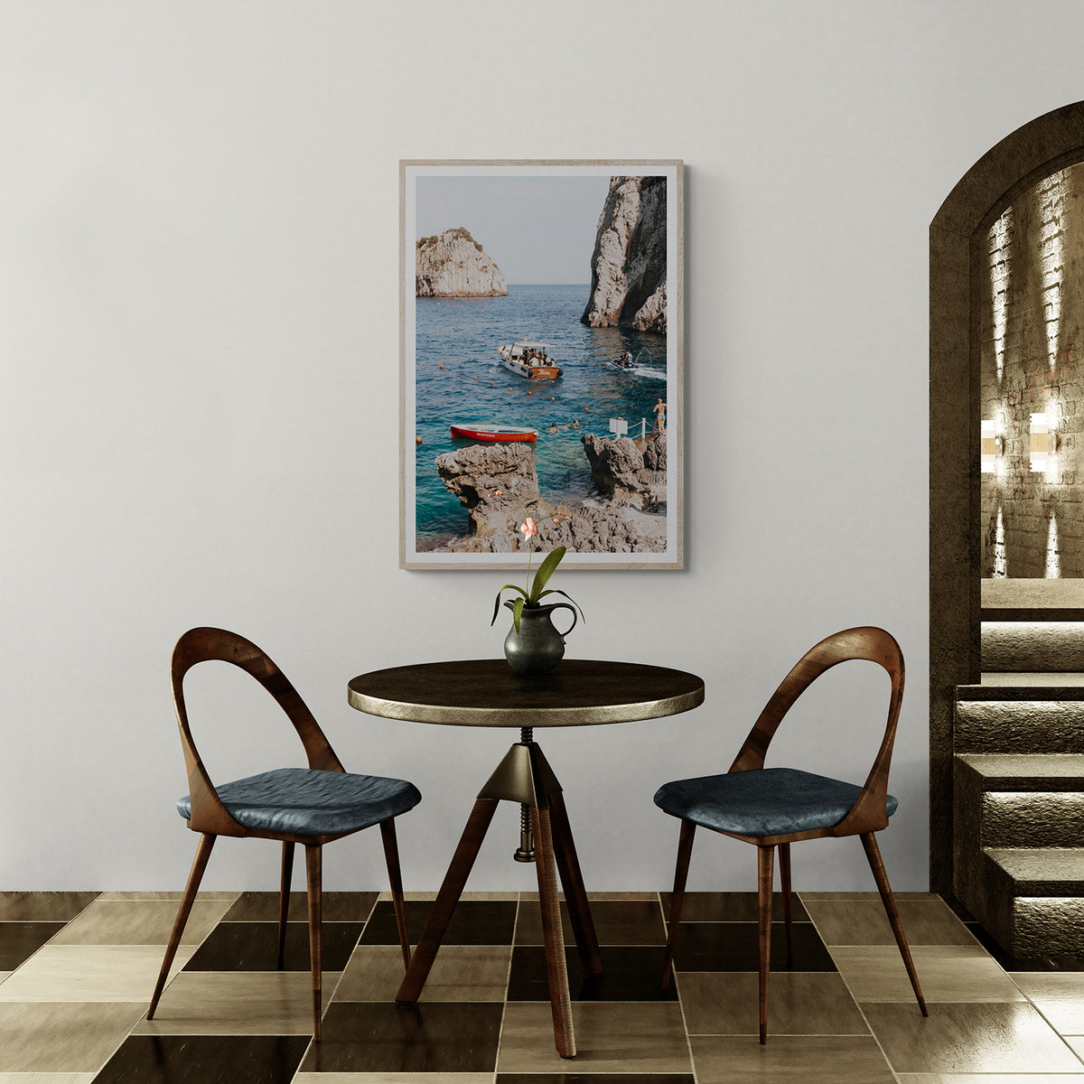 Set Sail framed wall art print styled in a hospitality setting