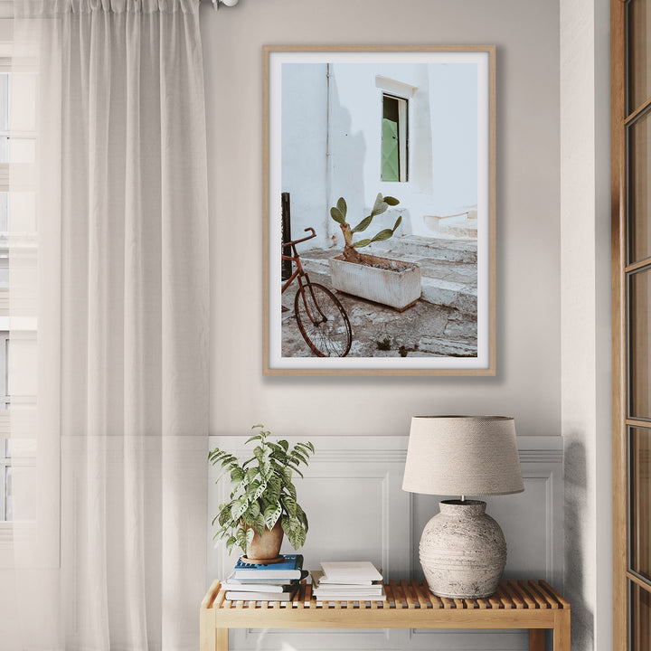 Simple Harmony Puglia Mediterranean wall art natural oak framed print styled in a room