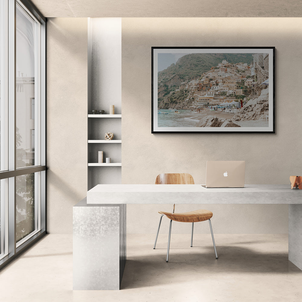 Sogno di Positano Positano Amalfi Coast Italian wall art black framed print styled in a room