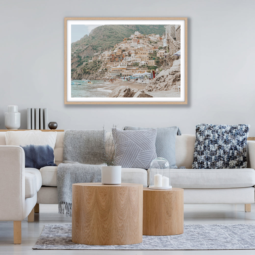 Sogno di Positano Positano Amalfi Coast Italian wall art natural oak framed print styled in a room