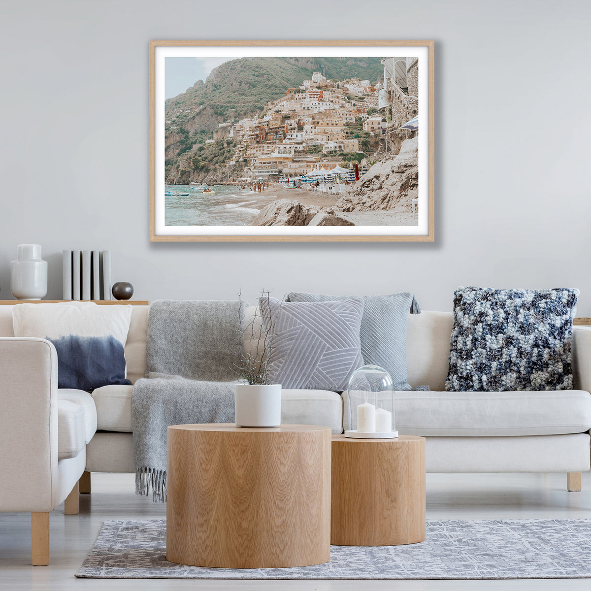 Sogno di Positano Positano Amalfi Coast Italian wall art natural oak framed print styled in a room