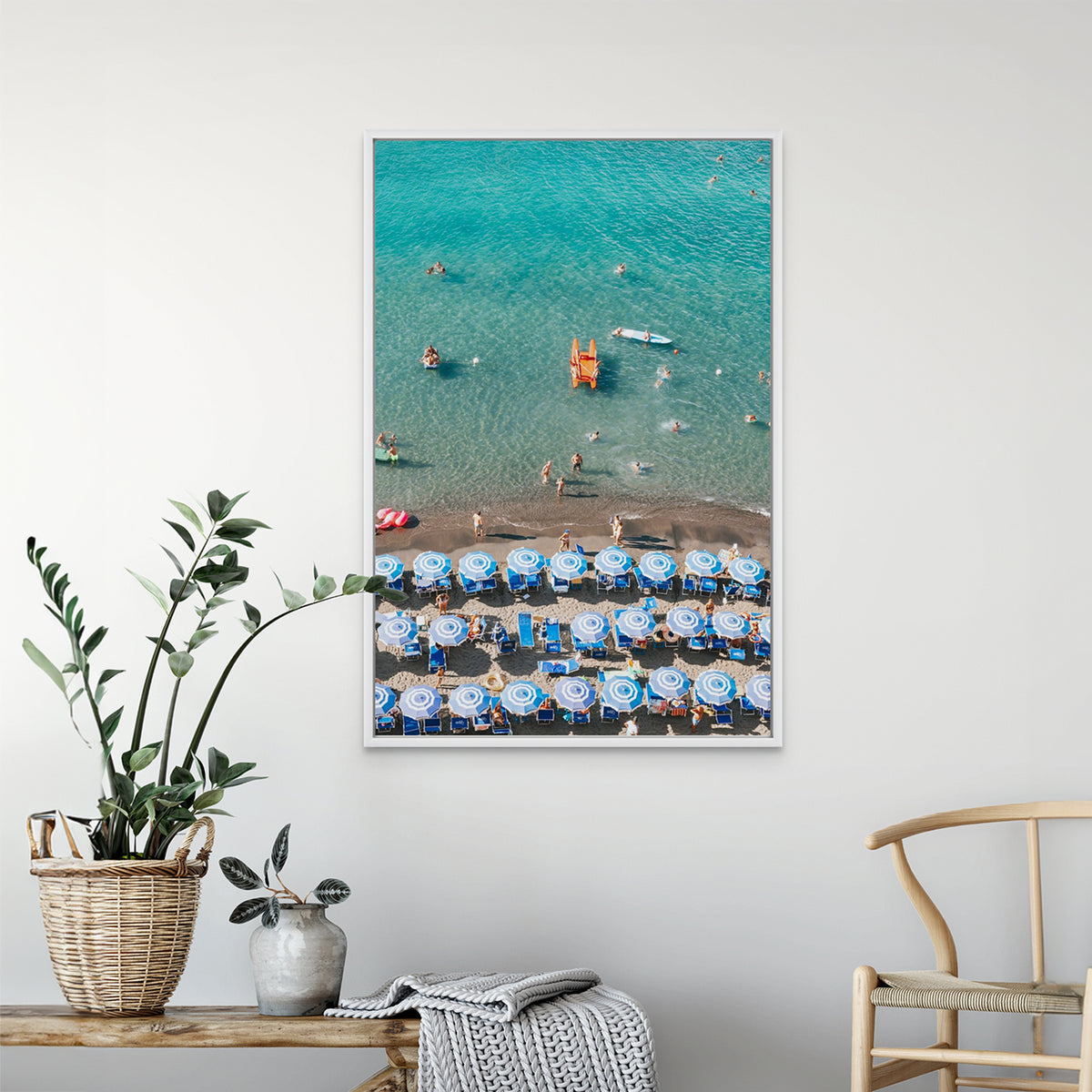 Aquamarine Oasis framed wall art print styled in a hallway interior