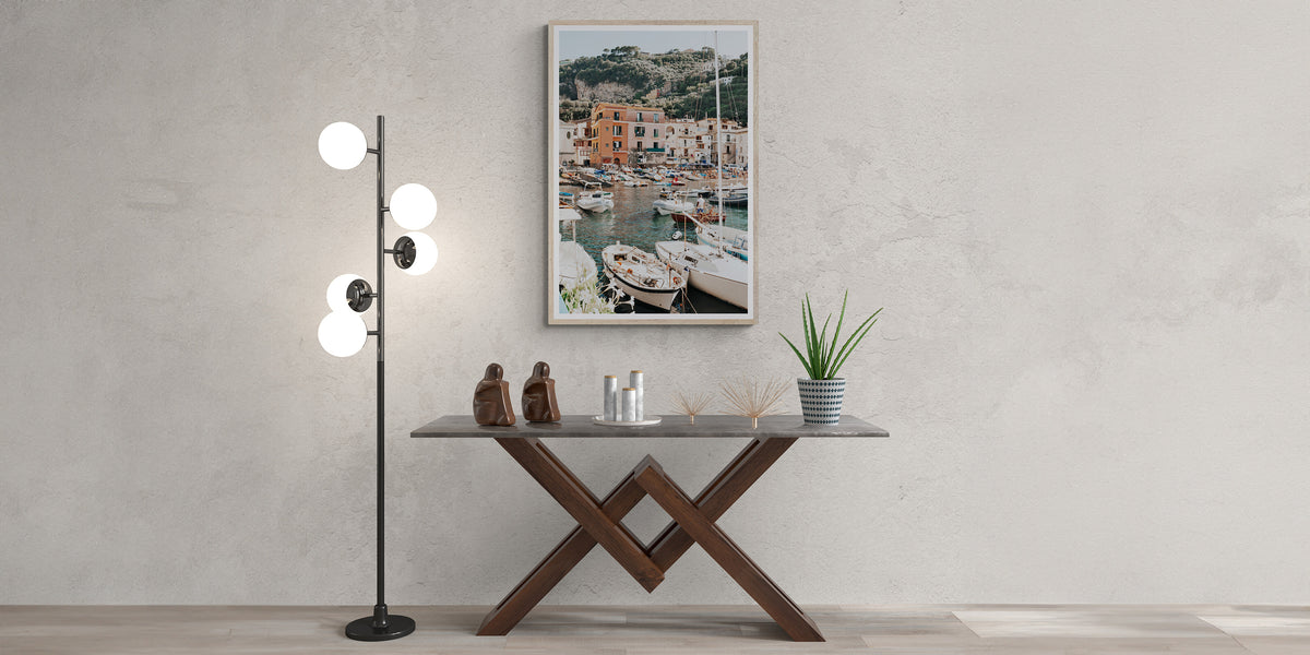 A coastal fine art photograph styled in a considered interior