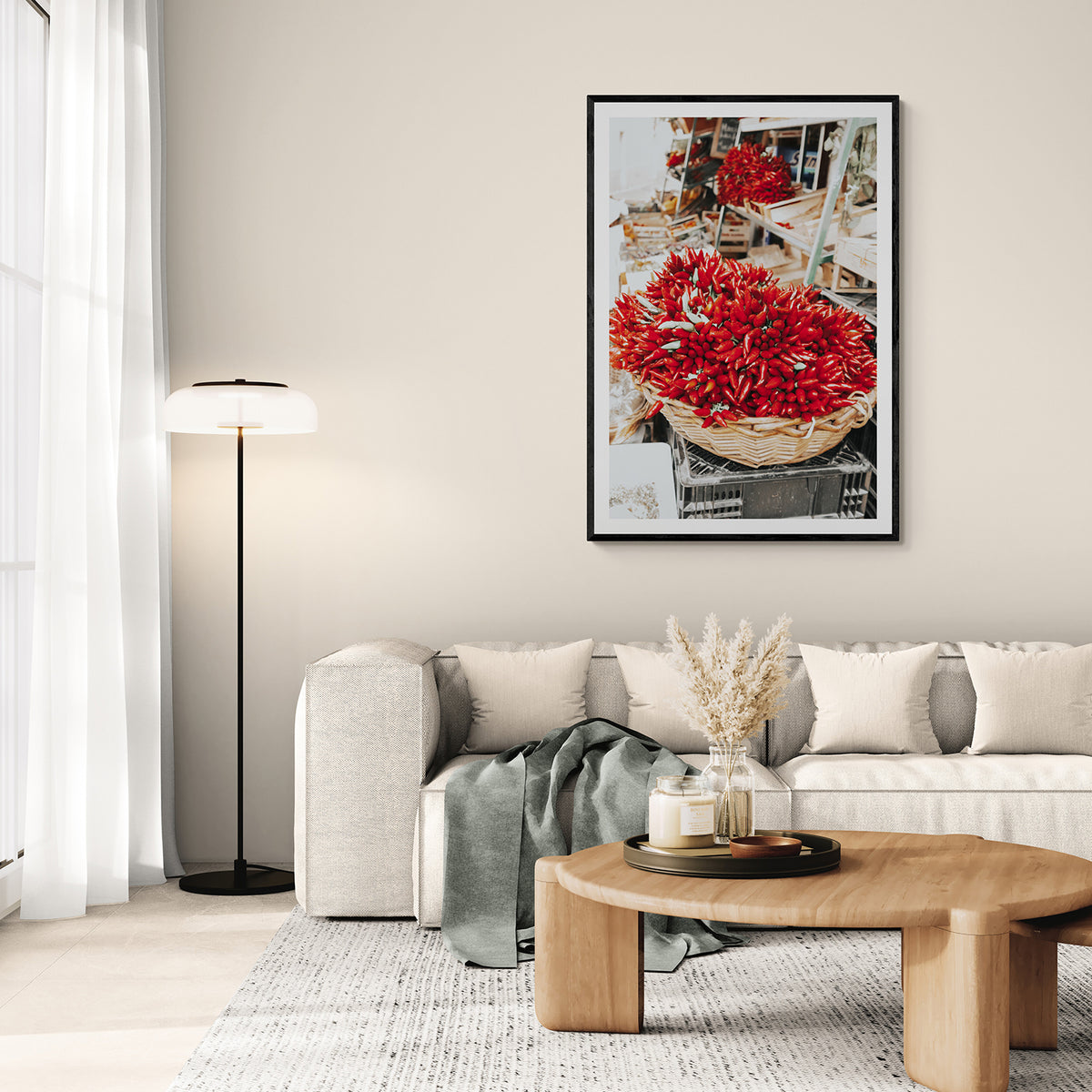 Spicy Bunch Puglia Italian wall art black framed print styled in a room