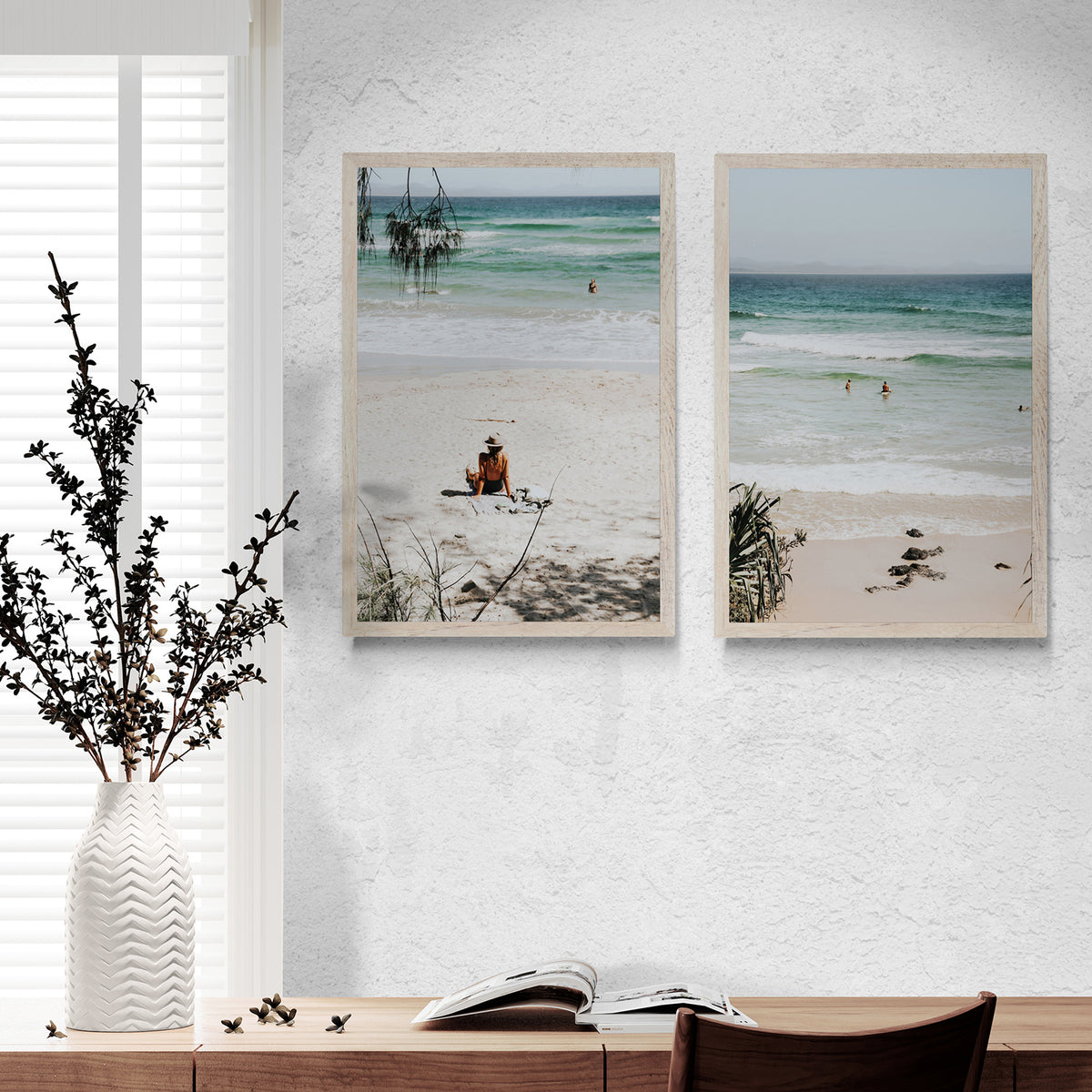 Take It Easy + Lets Go Trippin print set styled in a room