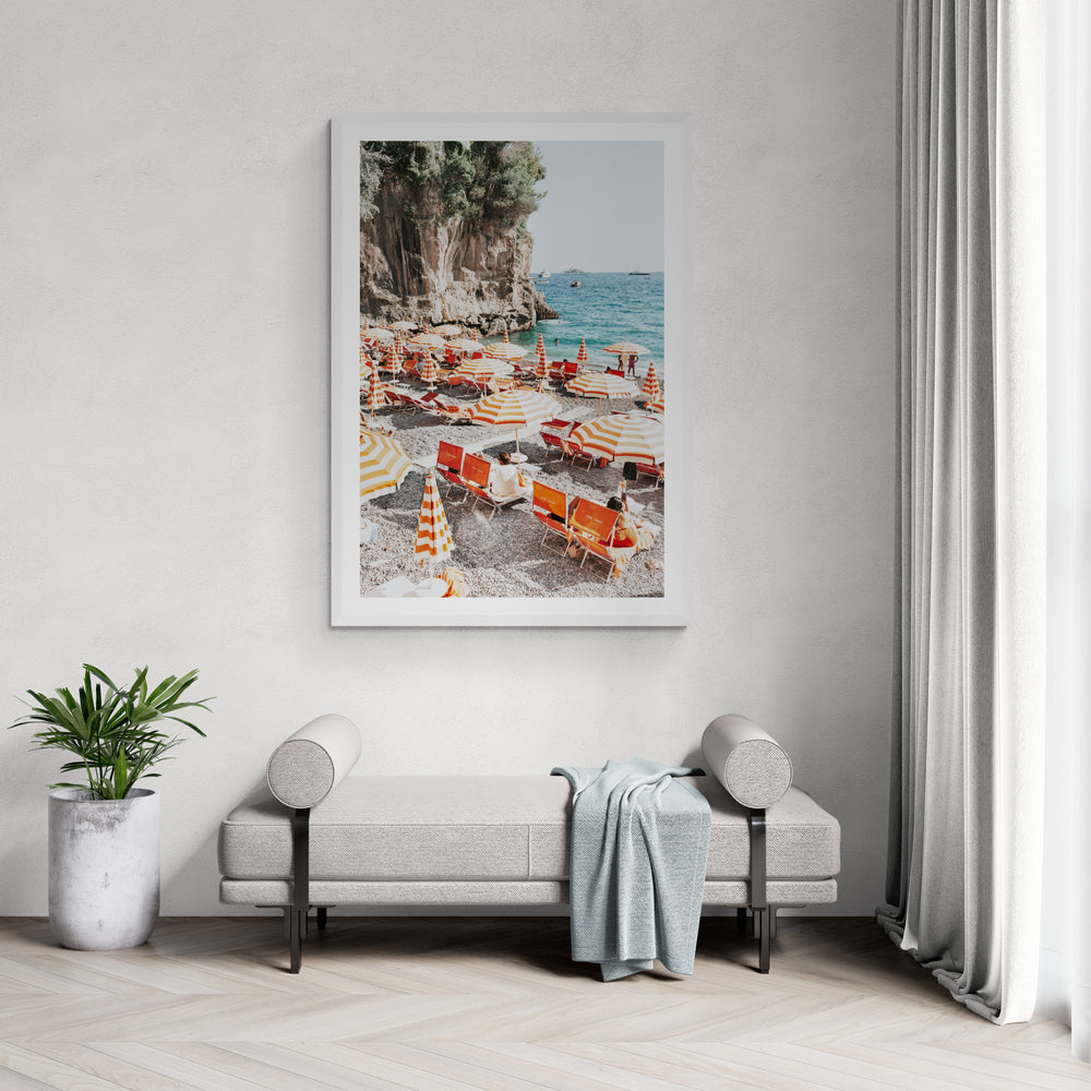 Tangerine Dream Italian Mediterranean decor wall art white framed print styled in a room view 2