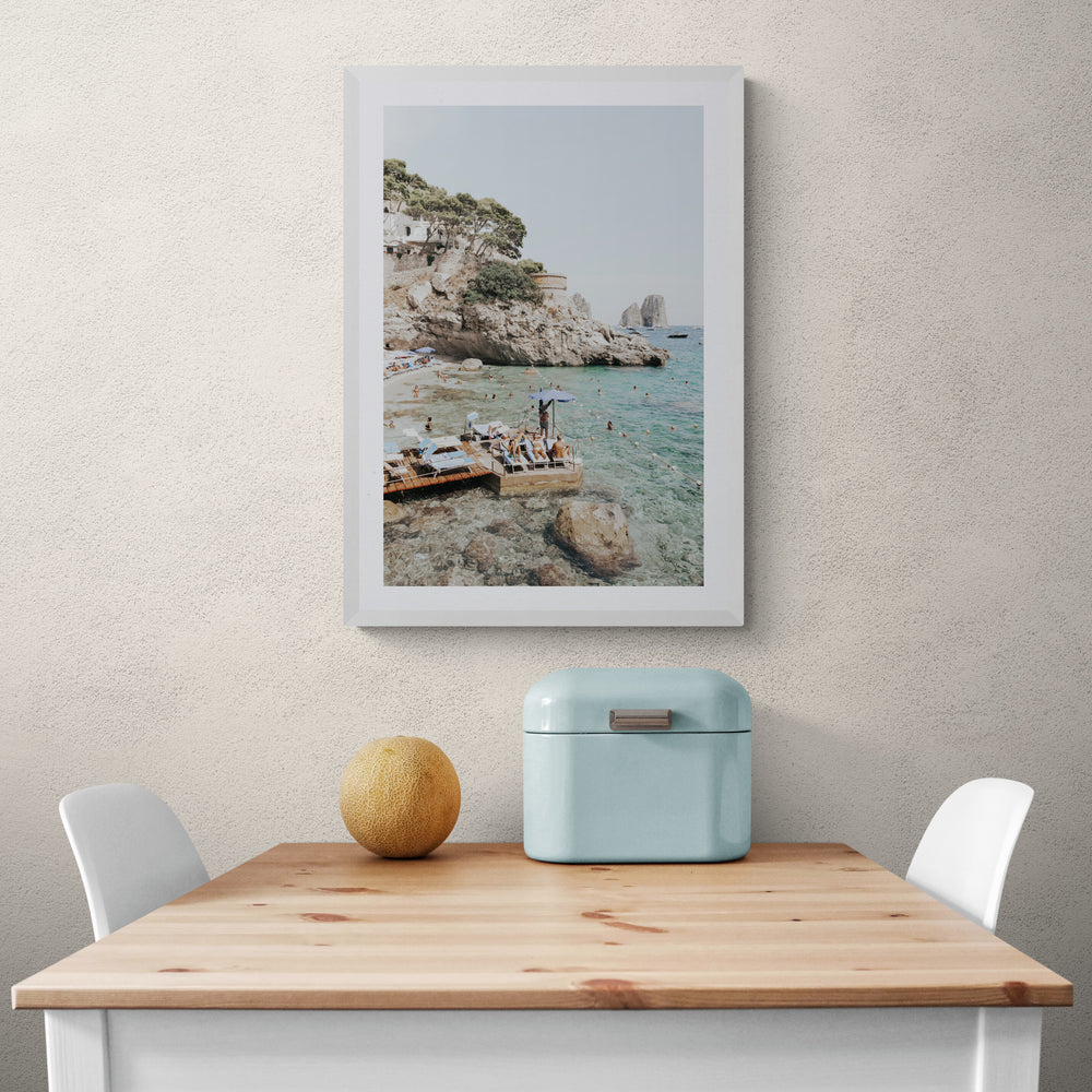 The Sweet Life Capri Mediterranean wall art white framed print styled in a room