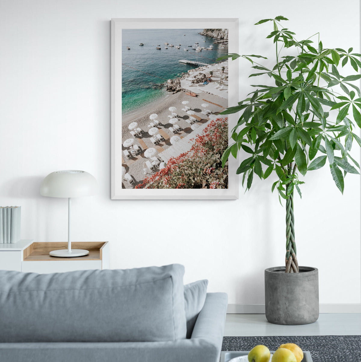 Tranquil Oasis Amalfi Coast coastal wall art framed print styled in a room