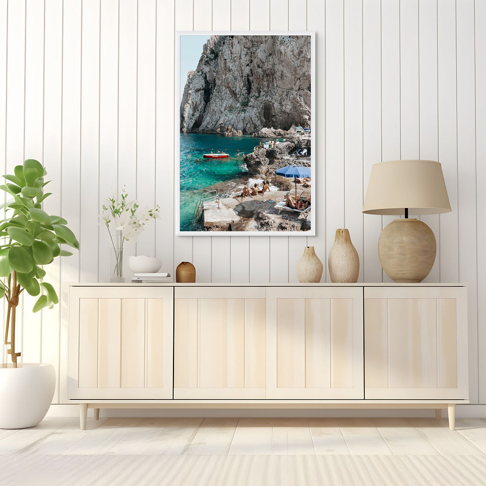 Tranquility decor wall art white framed print styled in a room view 2