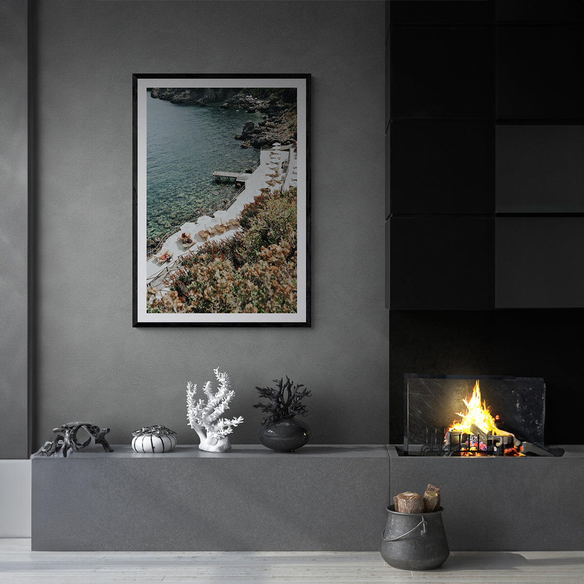 Go Beyond the Postcard framed wall art print styled in a hallway interior