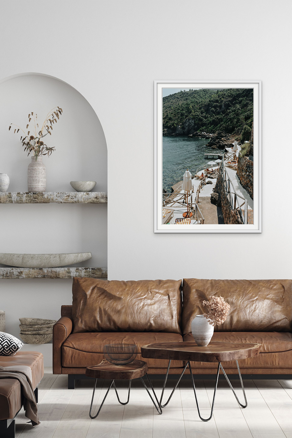 L'Estate Tuscany coastal Italian wall art framed print styled in a lounge