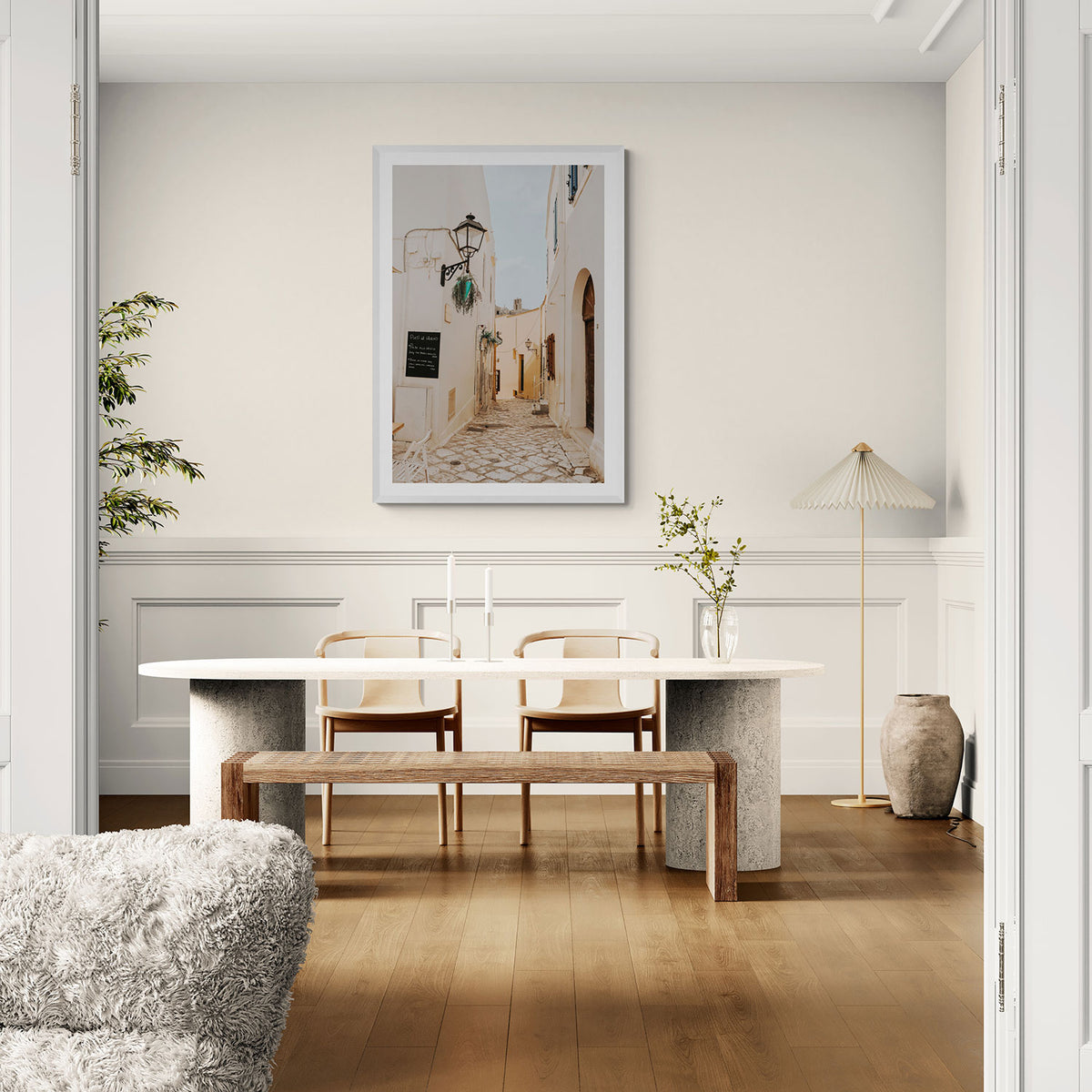Twilight Passage Puglia Italian wall art white framed print styled in a room