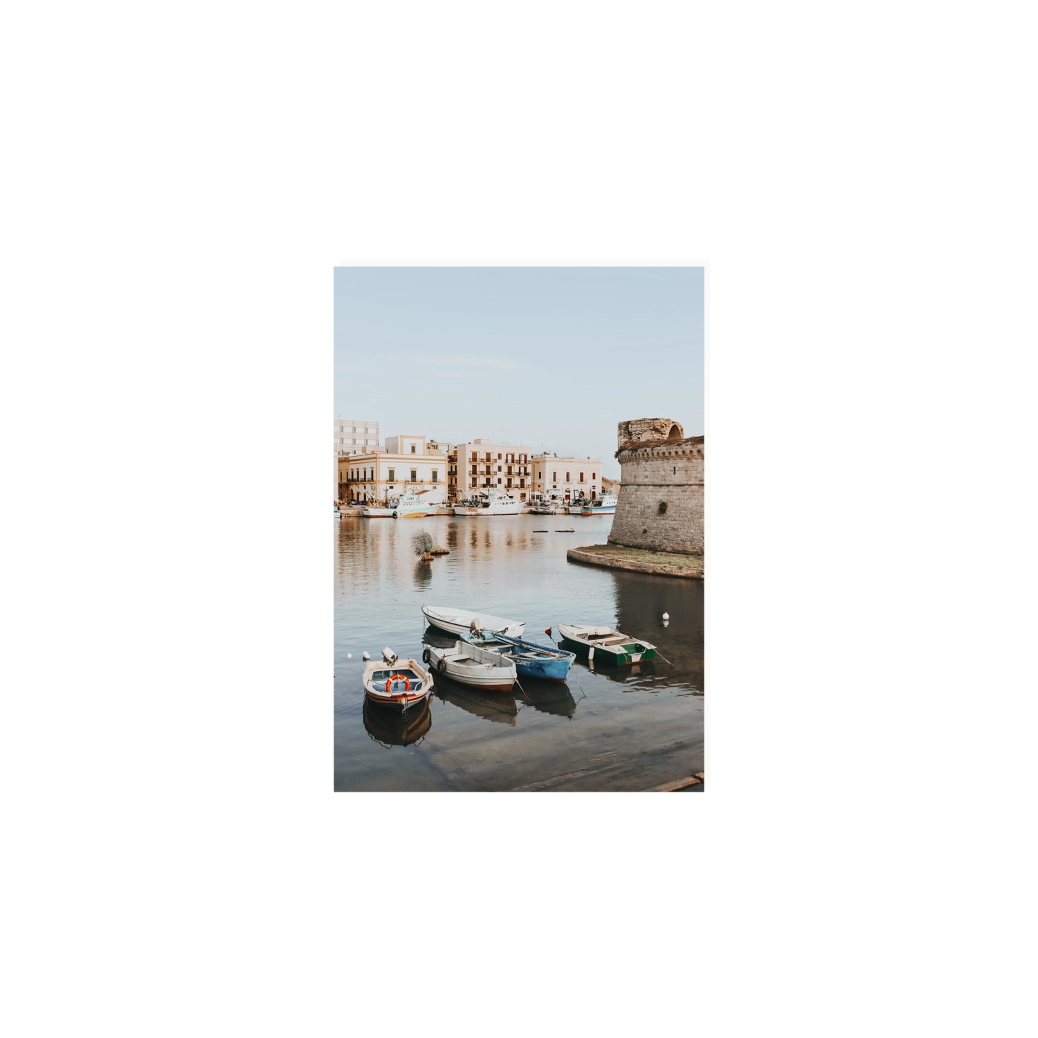 Gallipoli Harbour Puglia coastal wall art A5, 21 x 14.8 cm unframed fine art canvas
