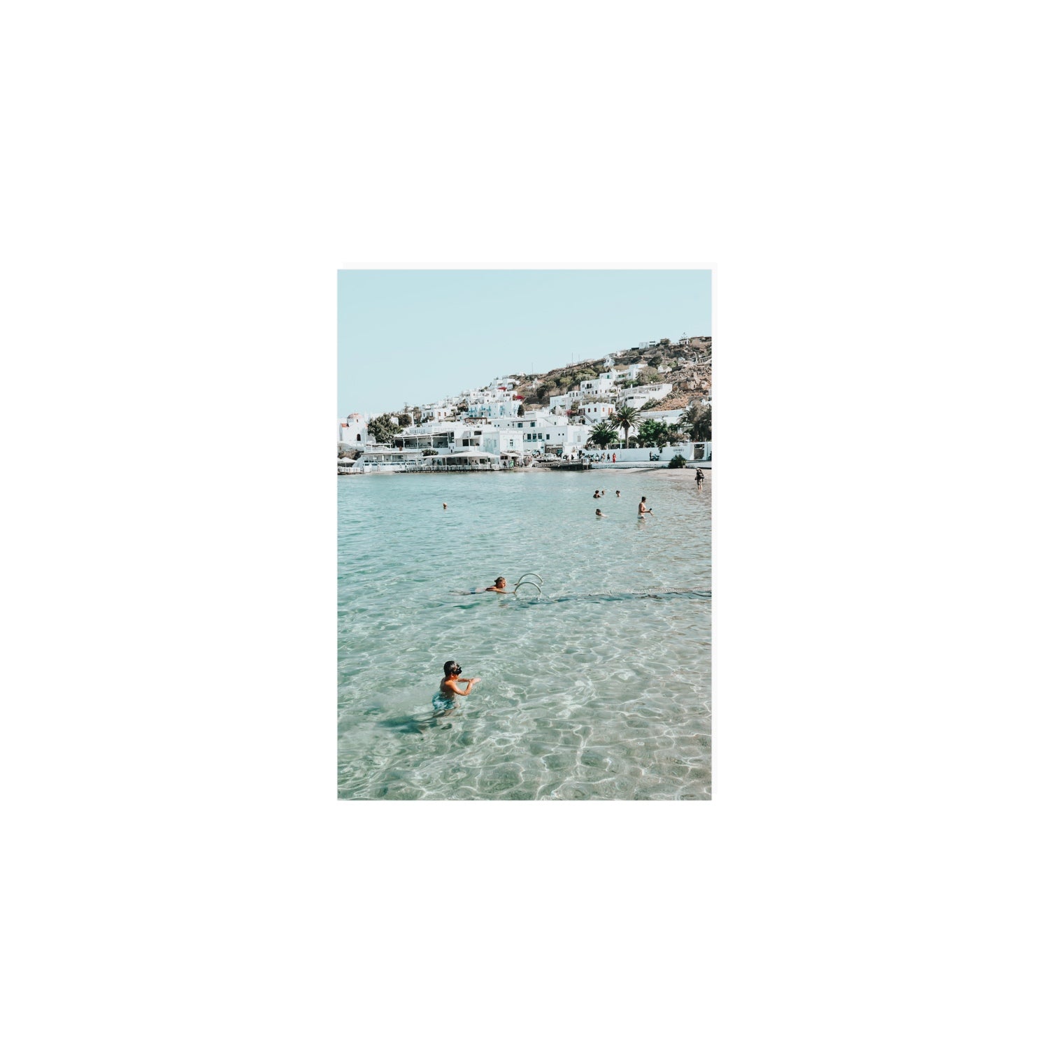 Beside The Seaside Mykonos beach Greek island wall art A5, 21 x 14.8 cm unframed fine art canvas
