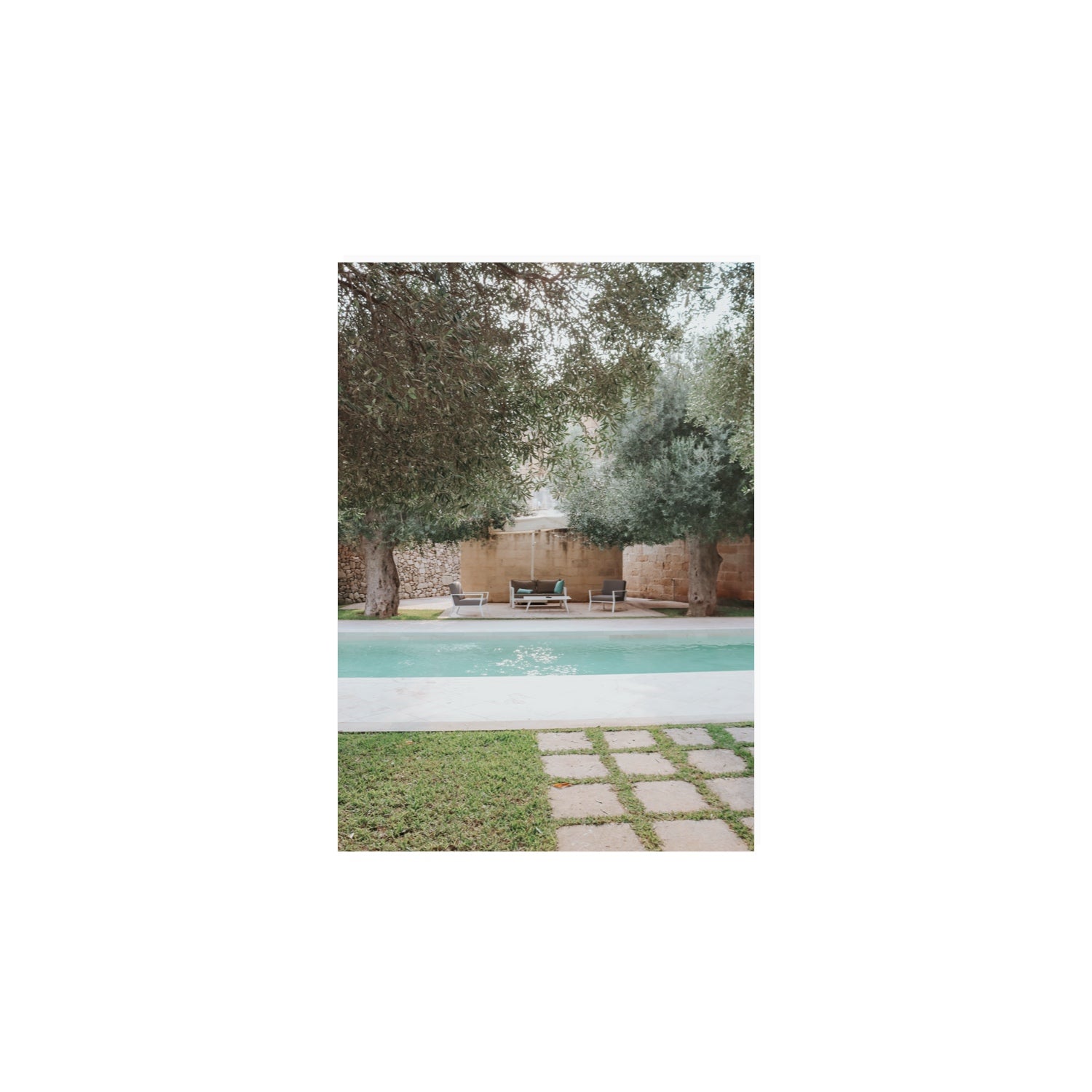 Idyllic Escape Puglia Mediterranean wall art A4, 29.7 x 21 cm unframed fine art canvas
