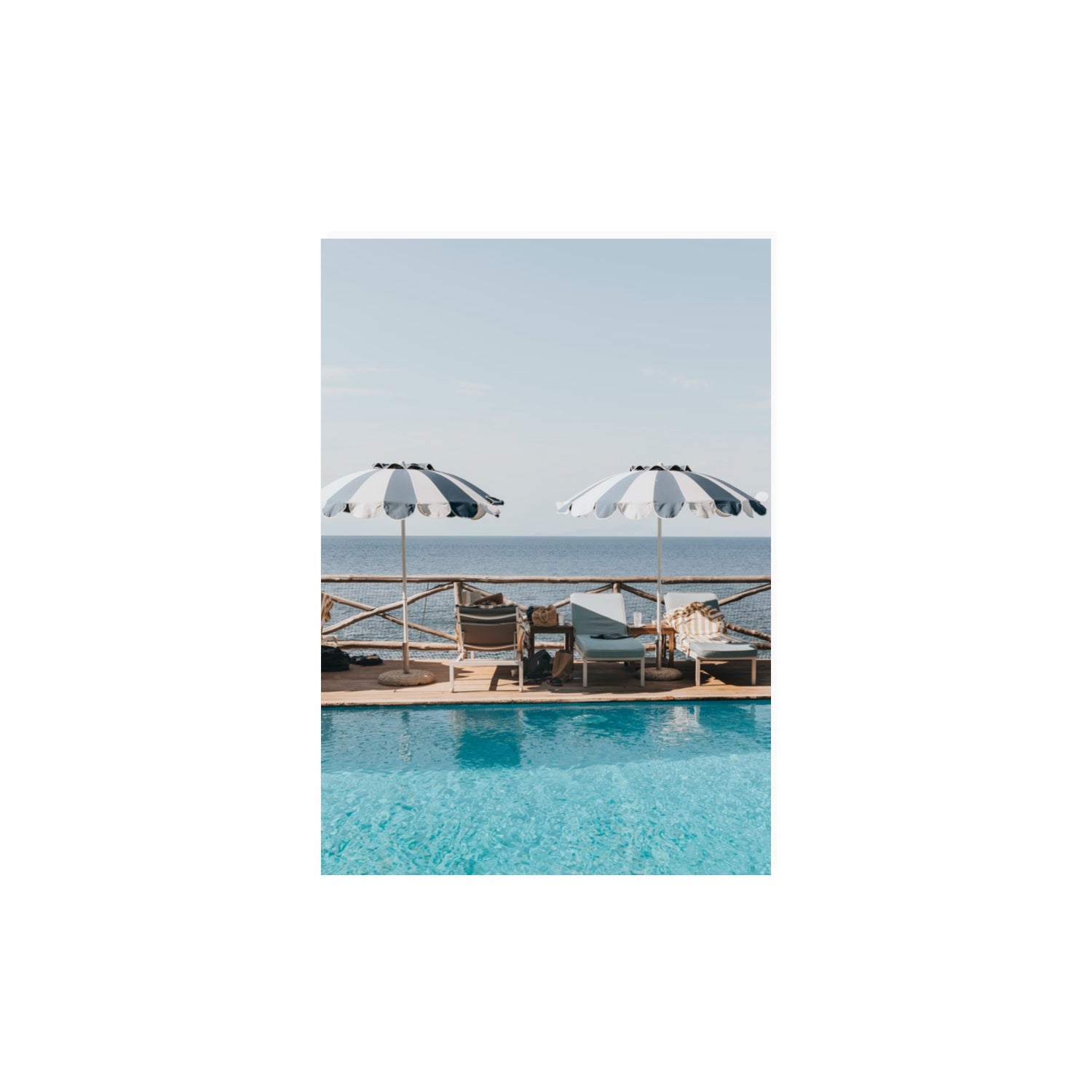 Beach Retreat fine art print, Ischia, Italy, european beach clubs artwork, A3 · 42 x 29.7 cm, Unframed, Fine Art Canvas