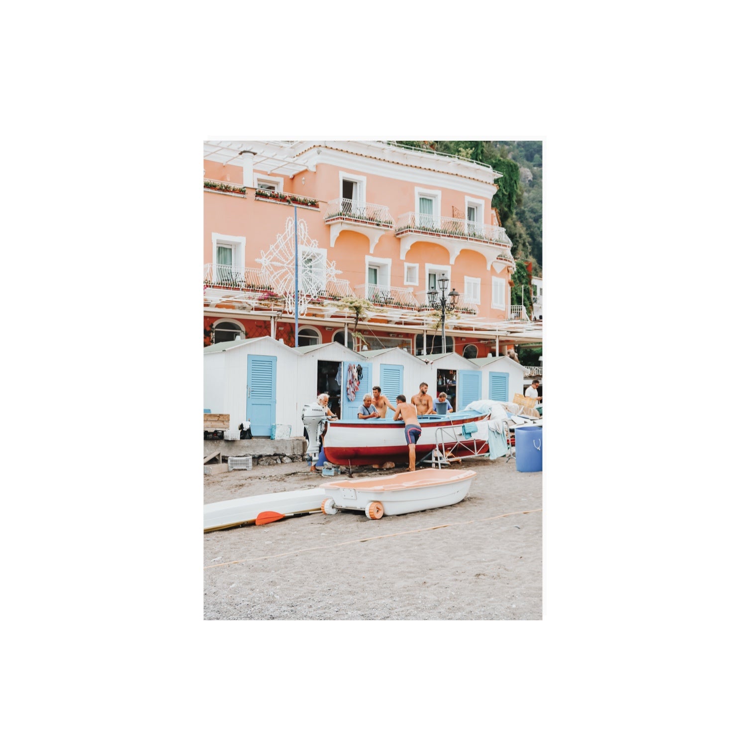 La Riunione della Mattina fine art print, Positano, Italy, A2 · 59.4 x 42 cm, Unframed, Fine Art Canvas
