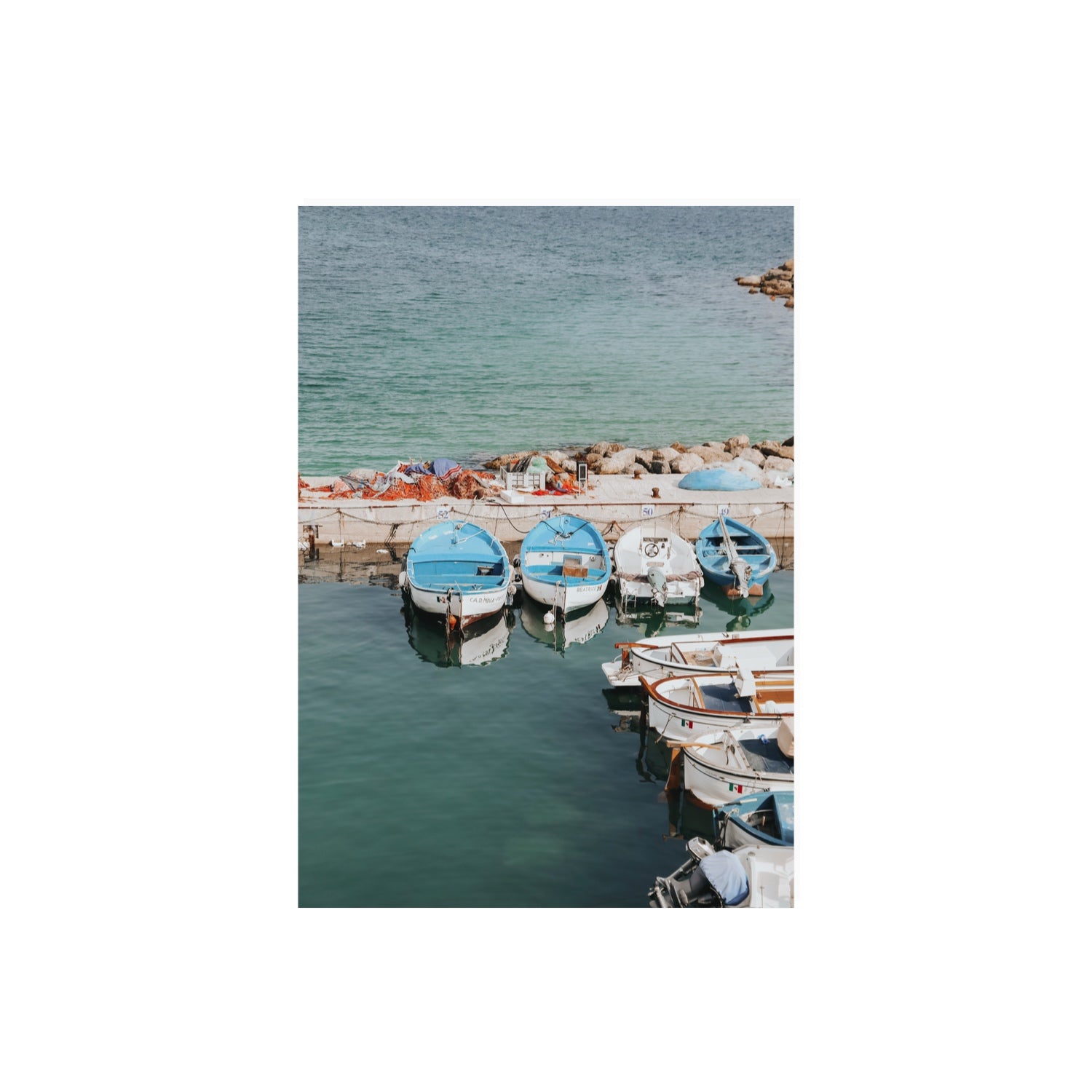 Maritime Memories Puglia Harbour Reflections coastal wall art A2, 59.4 x 42 cm unframed fine art canvas