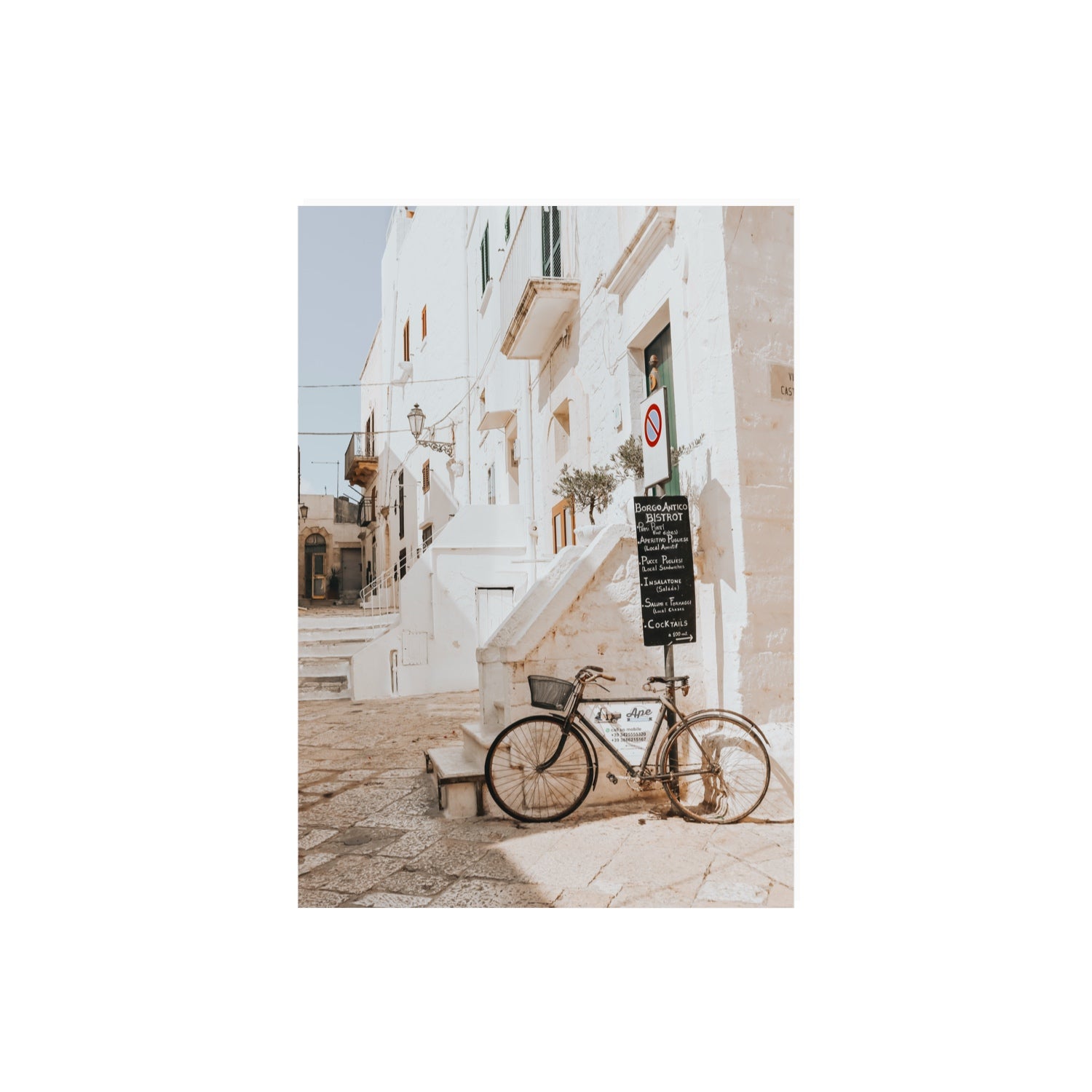 La Bicicletta Puglia Ostuni wall art A2, 59.4 x 42 cm unframed fine art canvas