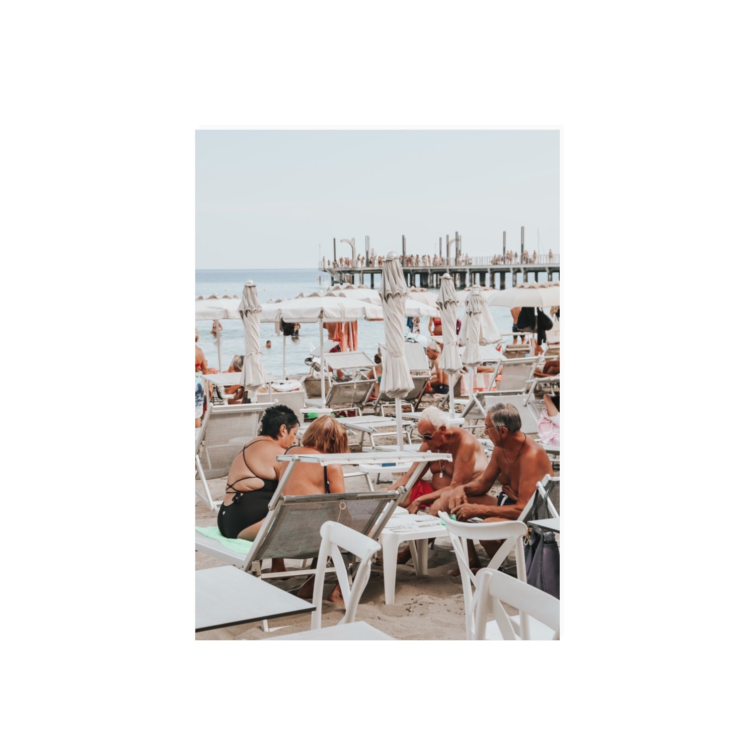 Salted Shuffle fine art print, Alassio, Italy, people and locals artwork, 70 x 50 cm, Unframed, Fine Art Canvas