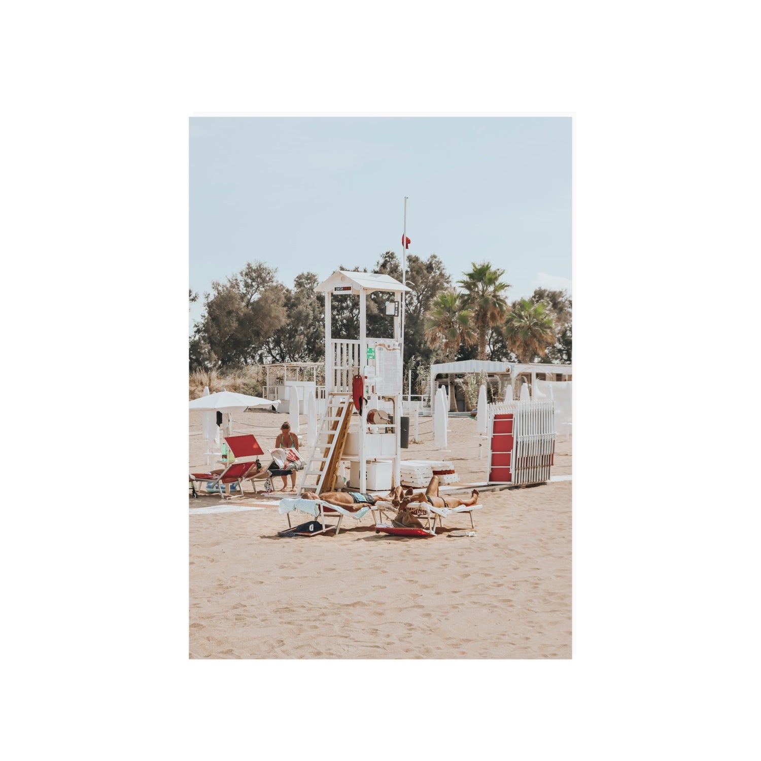 Red Lounge Reverie Puglia beach coastal wall art A1, 84.1 x 59.4 cm unframed fine art canvas
